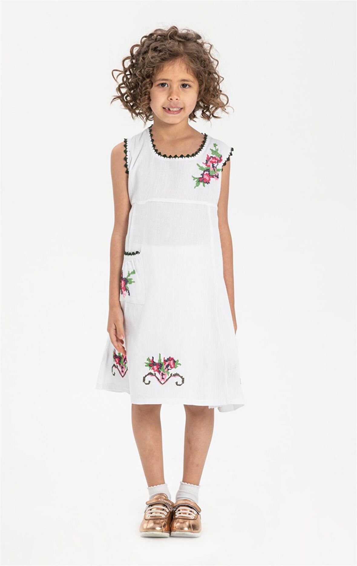 Burçak Şile Bezi Kız Çocuk Elbise Beyaz Byz