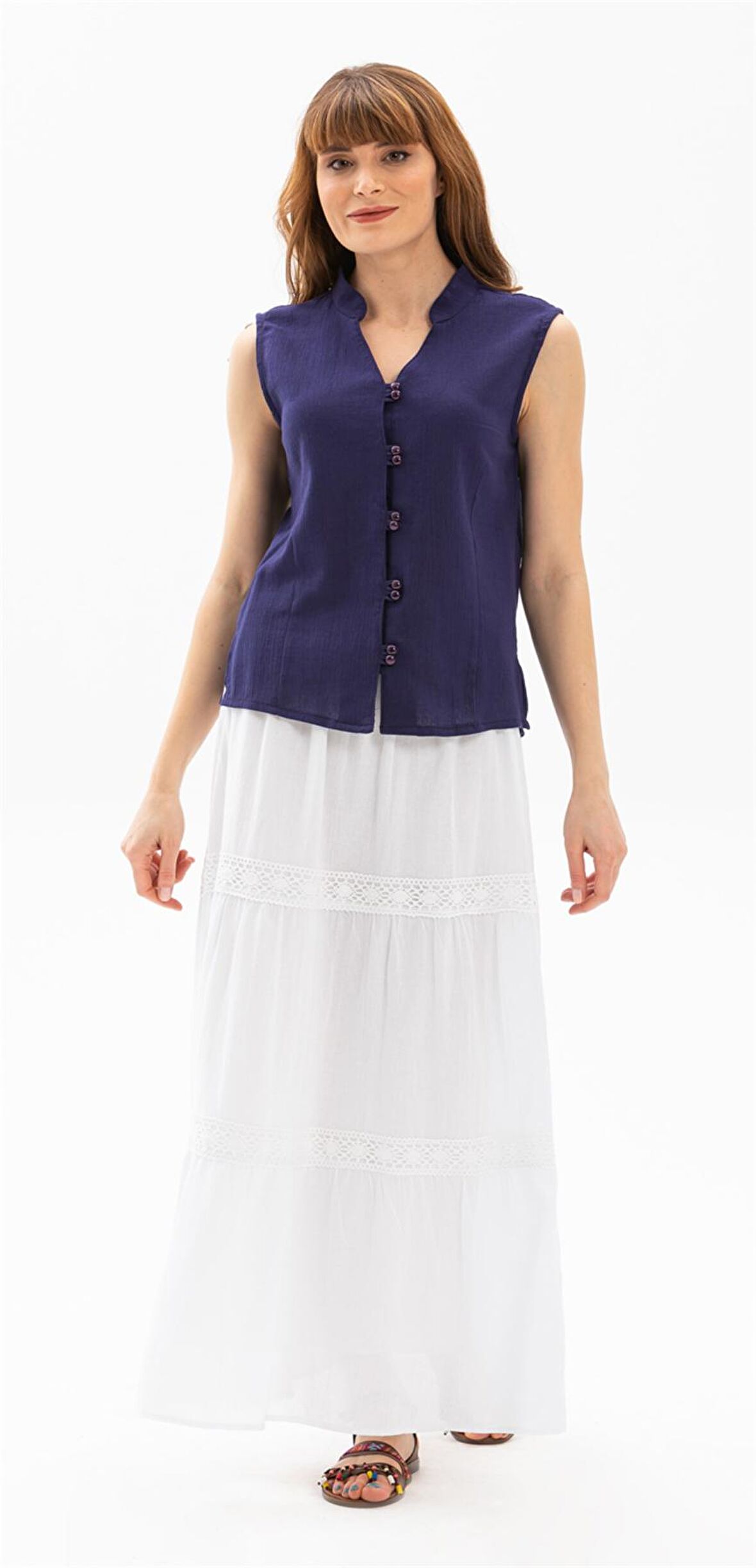 Uzun Şile Bezi Dantelli Etek Beyaz Byz