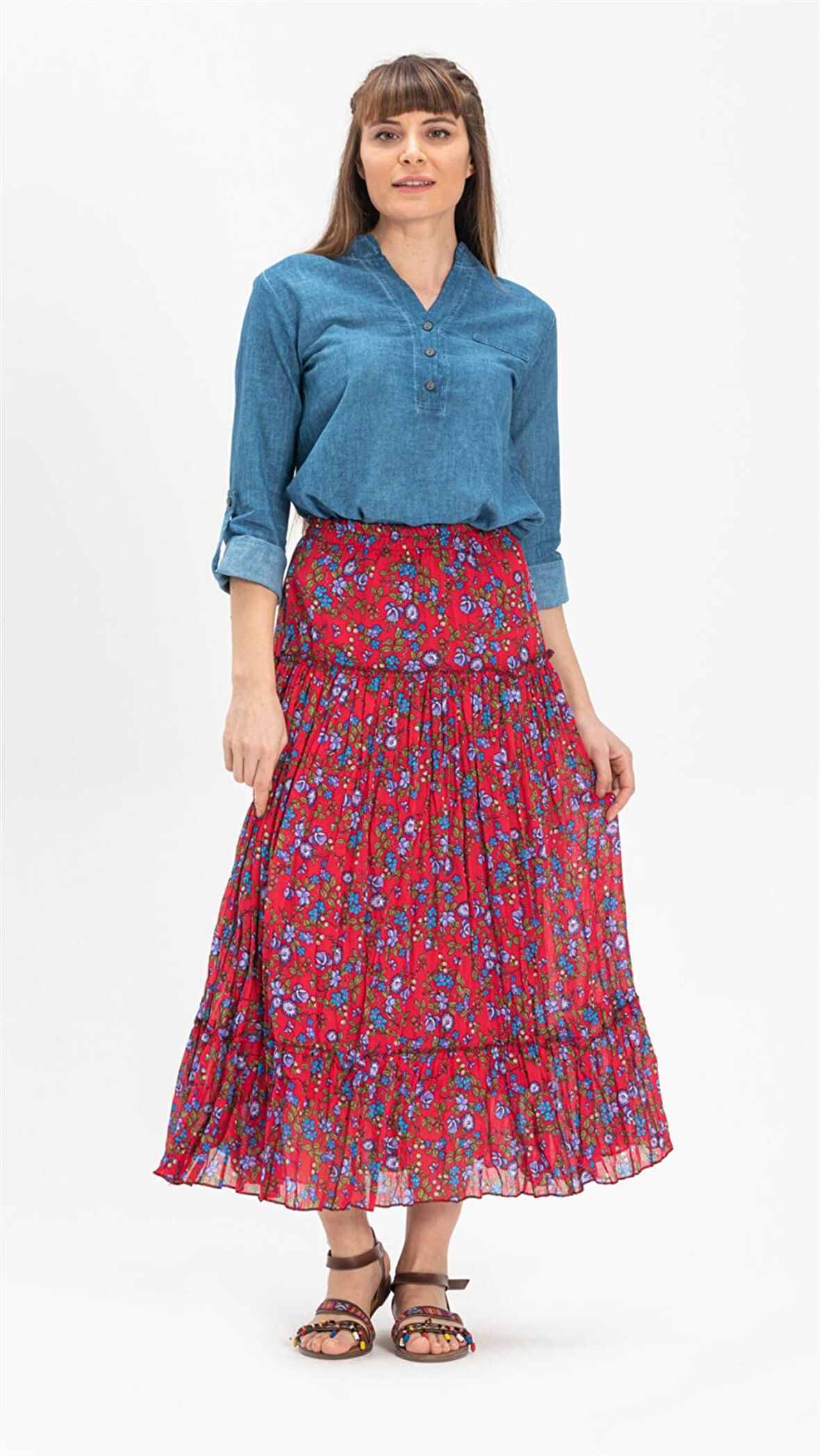 Uzun Kol Şile Bezi Akasya Bluz Kot Mavi Ktmv