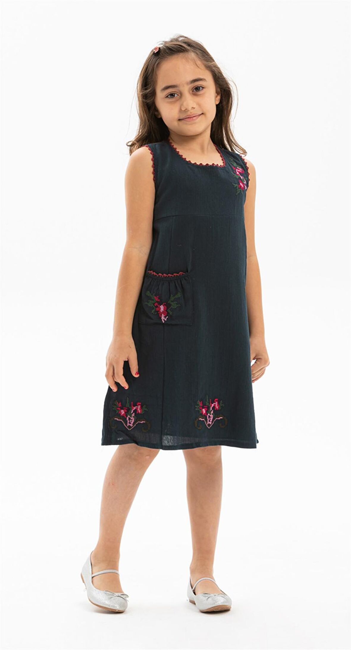 Burçak Şile Bezi Kız Çocuk Elbise Petrol Ptrl