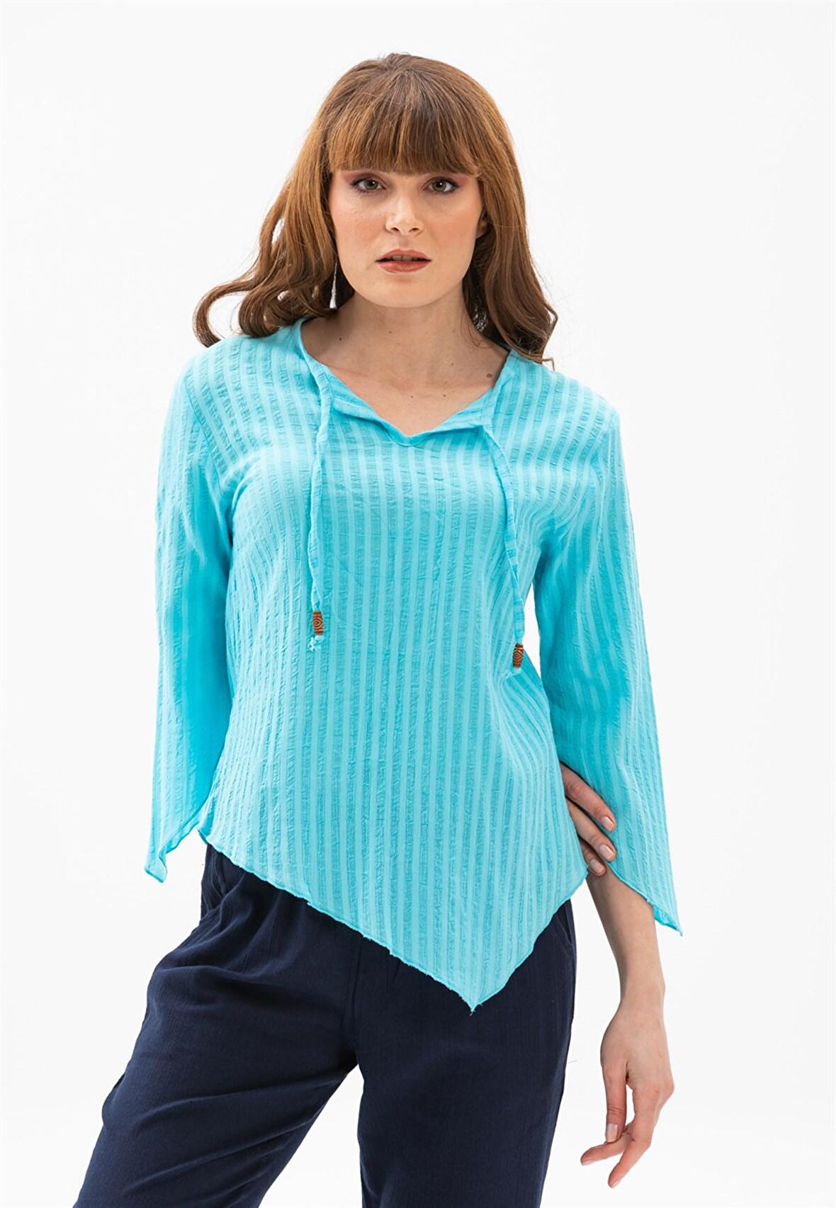 Rodos Gofre Bluz Turkuaz Trkz