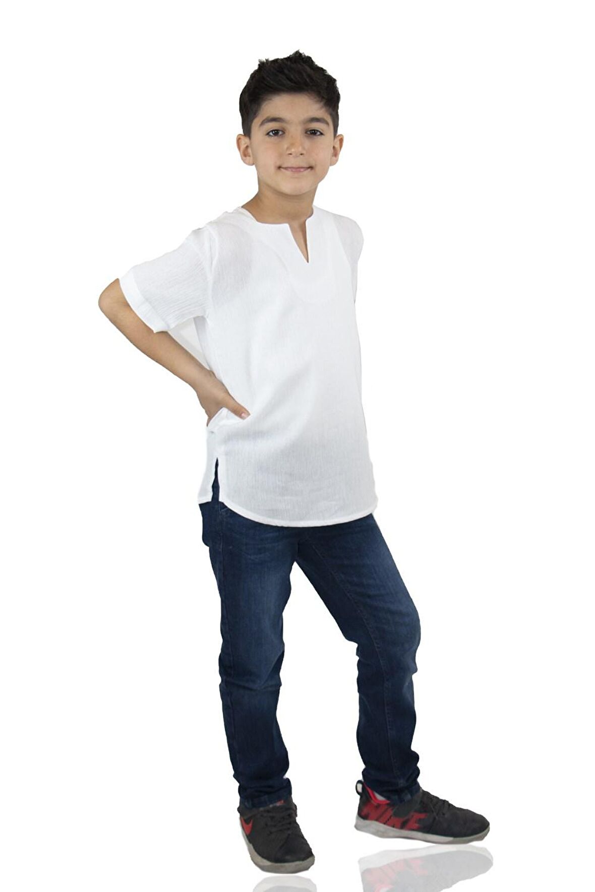 Kısa Kol Şile Bezi Bisiklet Yaka Erkek Çocuk Tshir