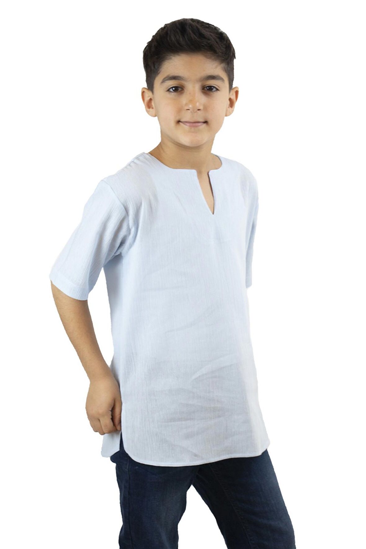 Kısa Kol Şile Bezi Bisiklet Yaka Erkek Çocuk Tshirt Buz Mavi 3027