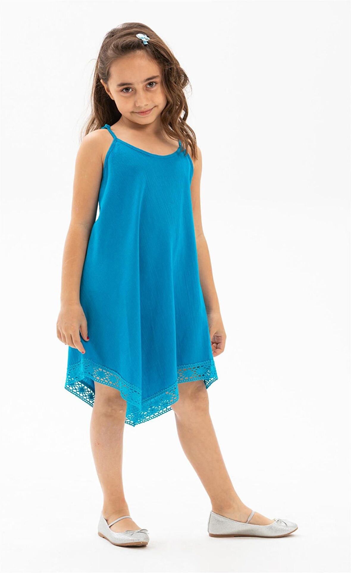 Çağla Şile Bezi Kız Çocuk Elbise Turkuaz Trkz