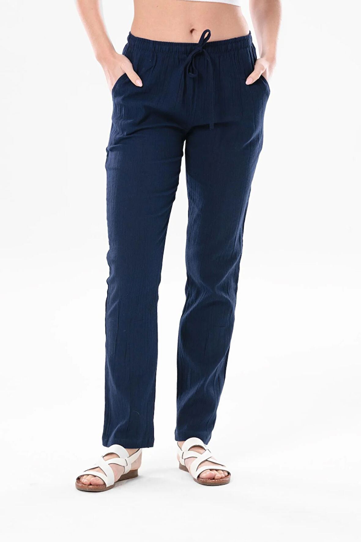 Şile Bezi Cepli Kadın Yazlık Pantolon Lacivert Lcvt