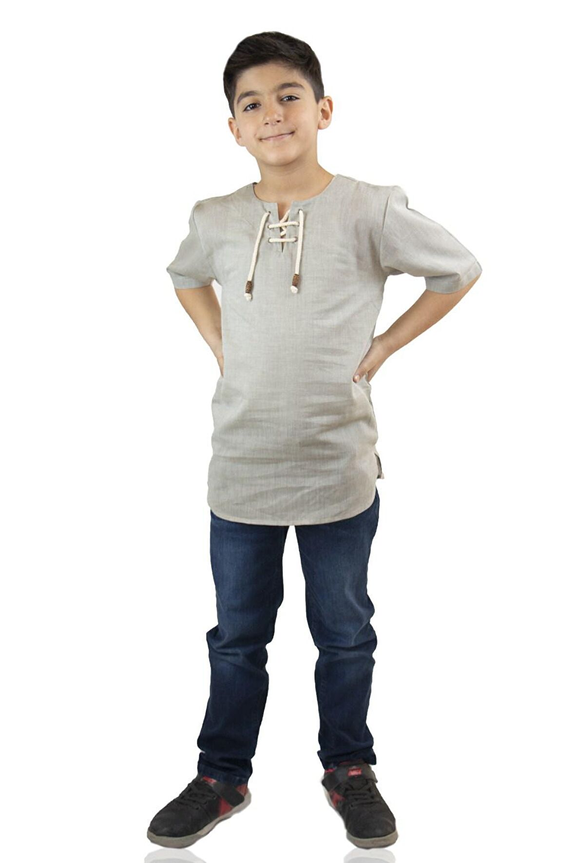 Kısa Kol Şile Bezi Zımbalı Erkek Çocuk Tshirt Taş 