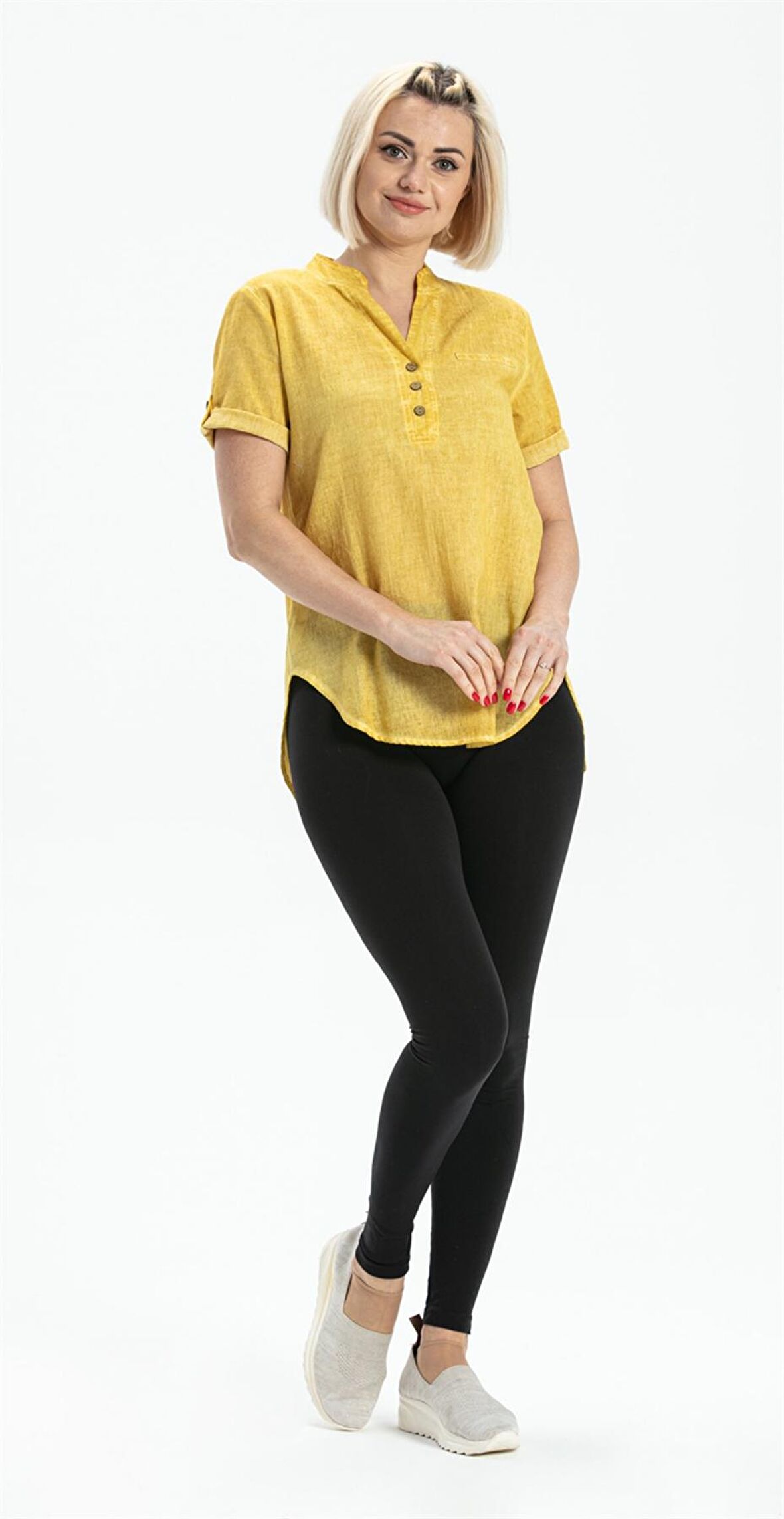 Eliş Şile Bezi Kısa Kol Şile Bezi Akasya Bluz Sarı Sarı