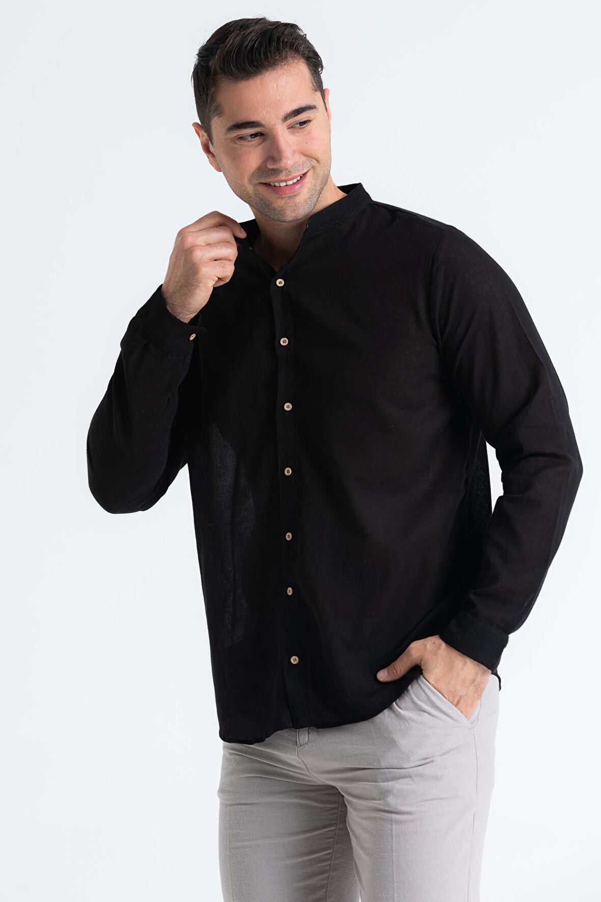Uzun Kol Poplin Ege Erkek Gömlek Siyah Syh