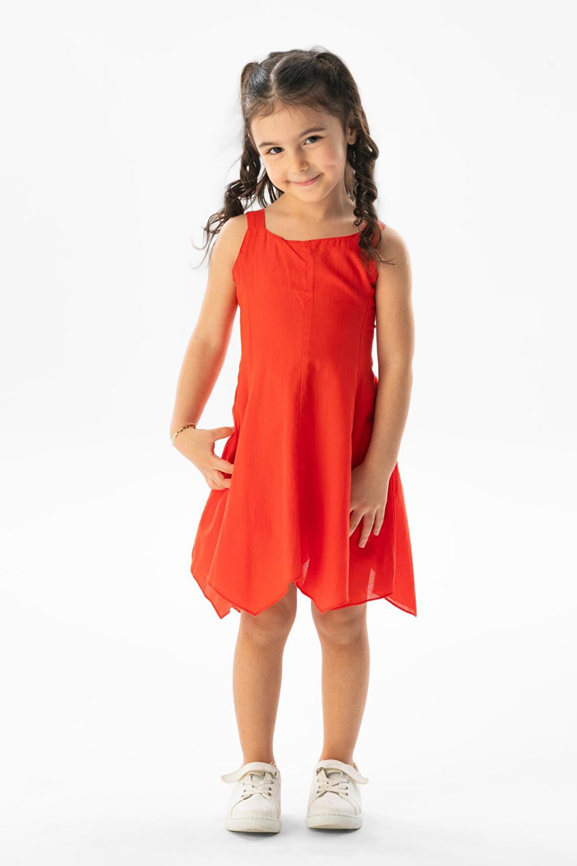 Askılı Vual Emel Yazlık Çocuk Elbise Mercan Mrcn