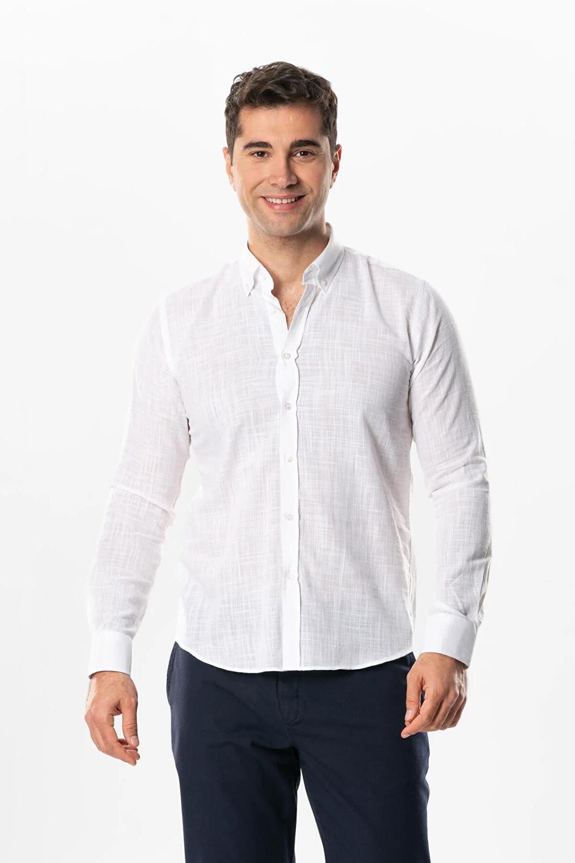 Ada Şile Bezi Uzun Kol Yazlık Erkek Gömlek Beyaz 3001