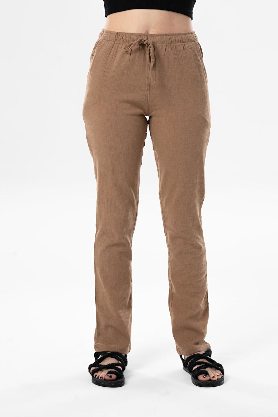 Şile Bezi Cepli Kadın Yazlık Pantolon Vizon Vzn