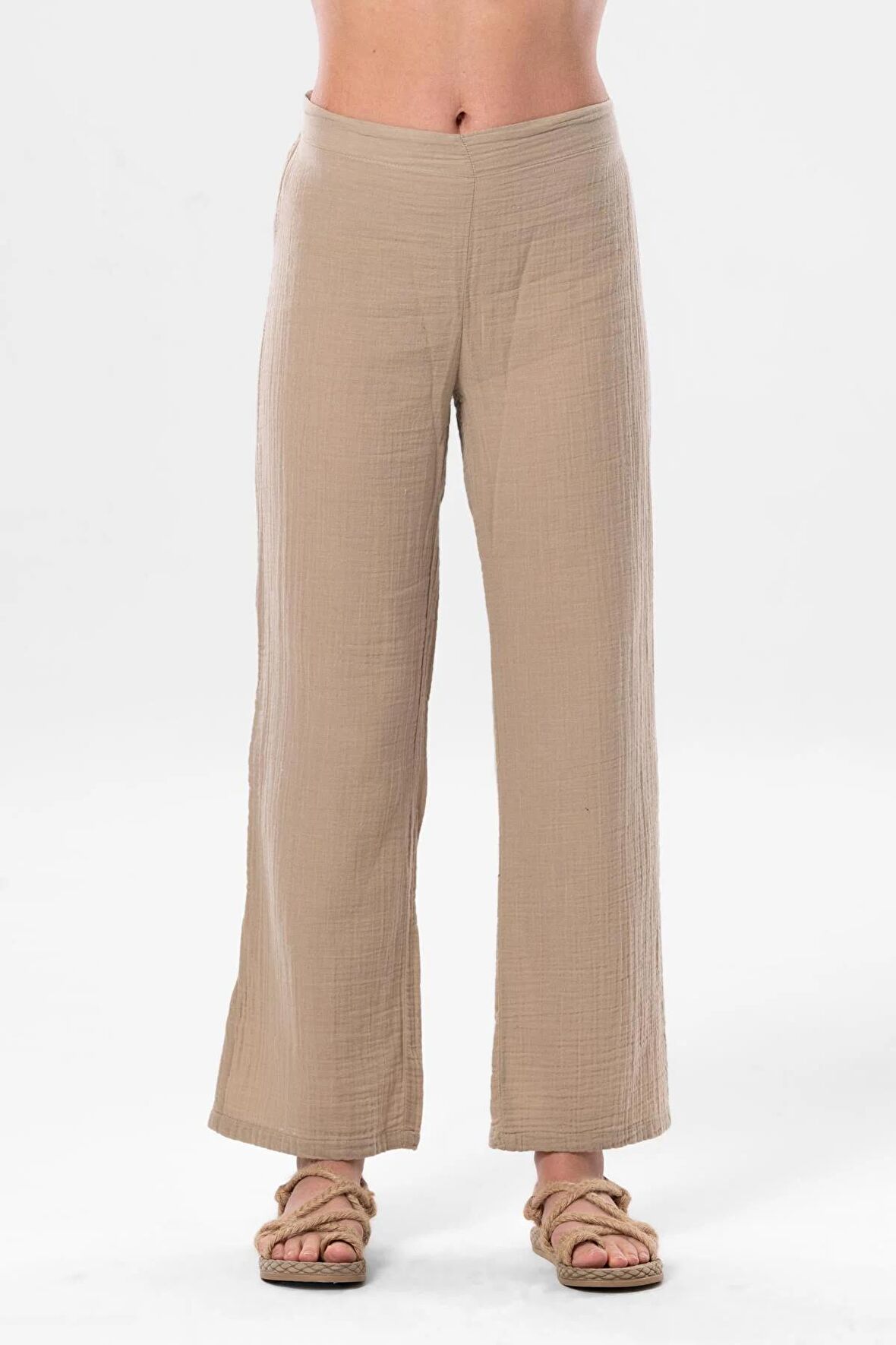 Sardunya Beli Lastikli Müslin Pantolon Vizon Vzn