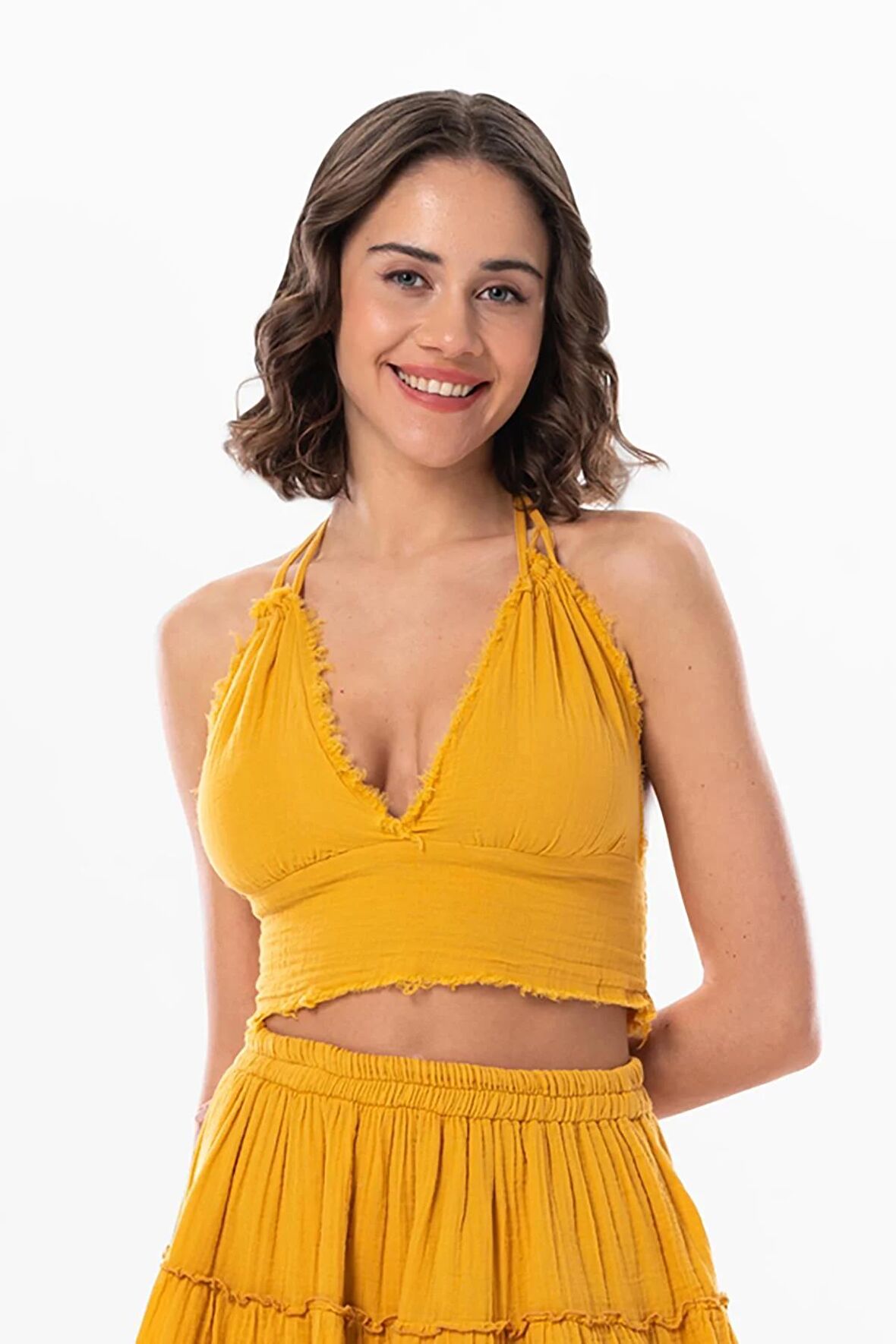 Göcek Bağlama Detaylı Yazlık Müslin Büstiyer Hardal Hrd