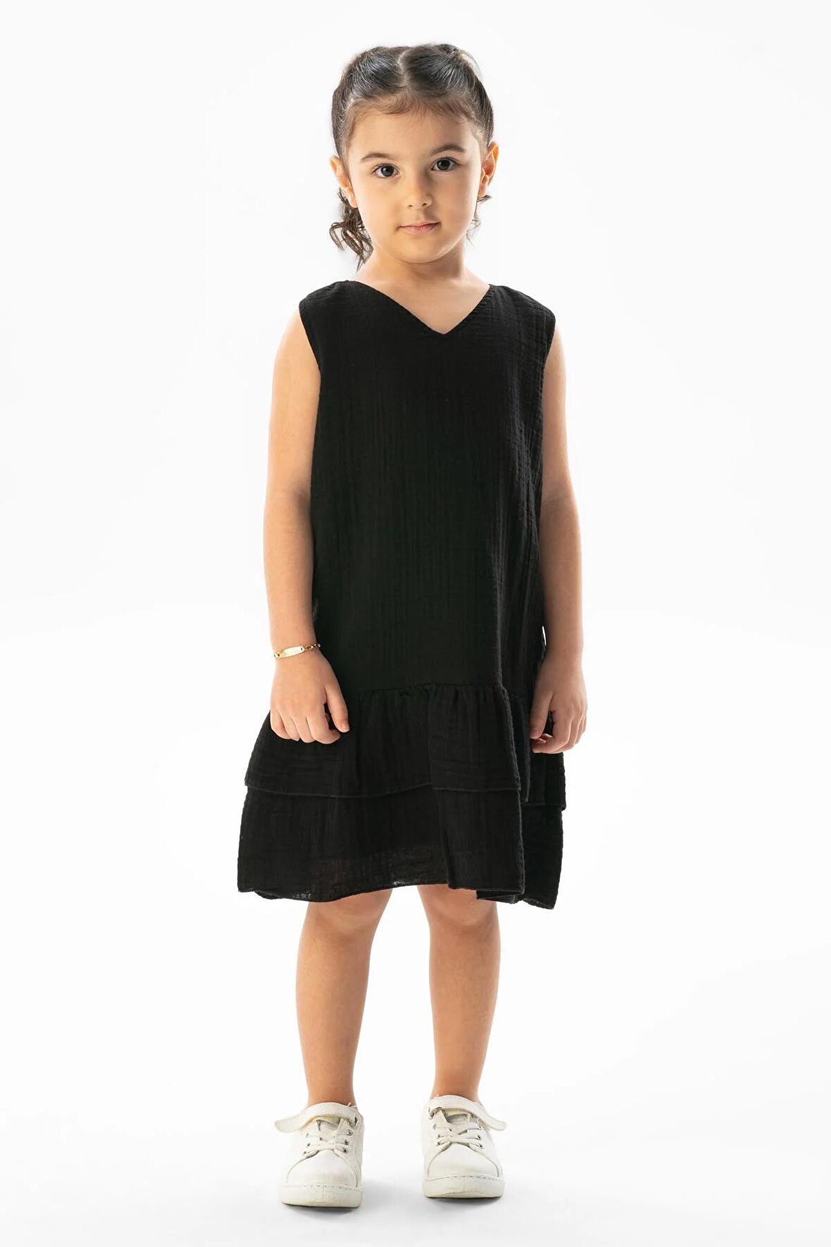 Kolsuz Aybike Yazlık Müslin Çocuk Elbise Siyah Syh