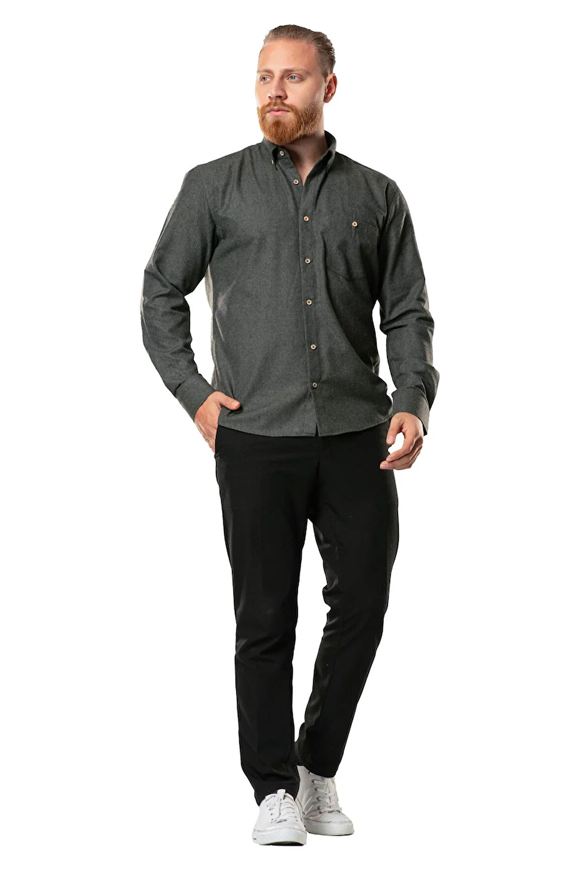 Uzun Kol Oduncu Erkek Pazen Sonbahar ve Kışlık Gömlek Haki 4003