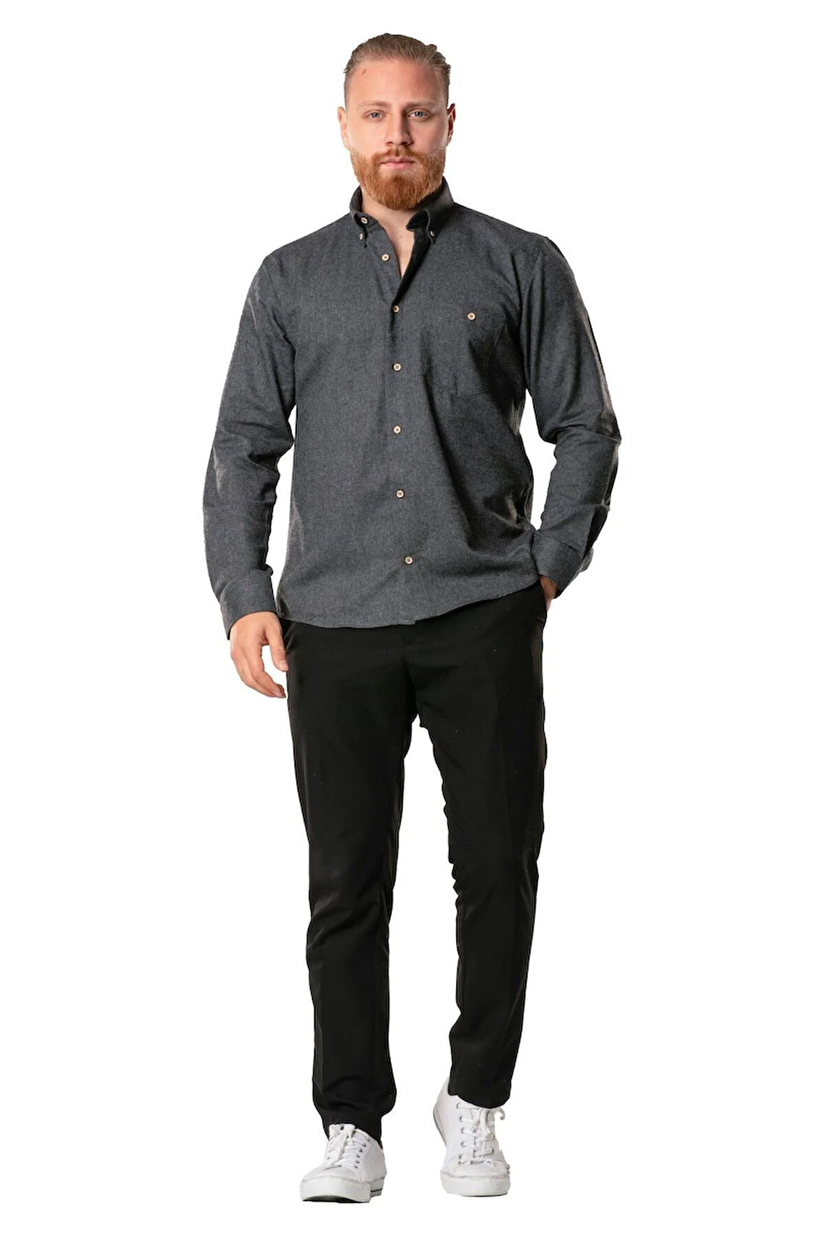 Uzun Kol Oduncu Erkek Pazen Sonbahar ve Kışlık Gömlek Koyu Gri 4005