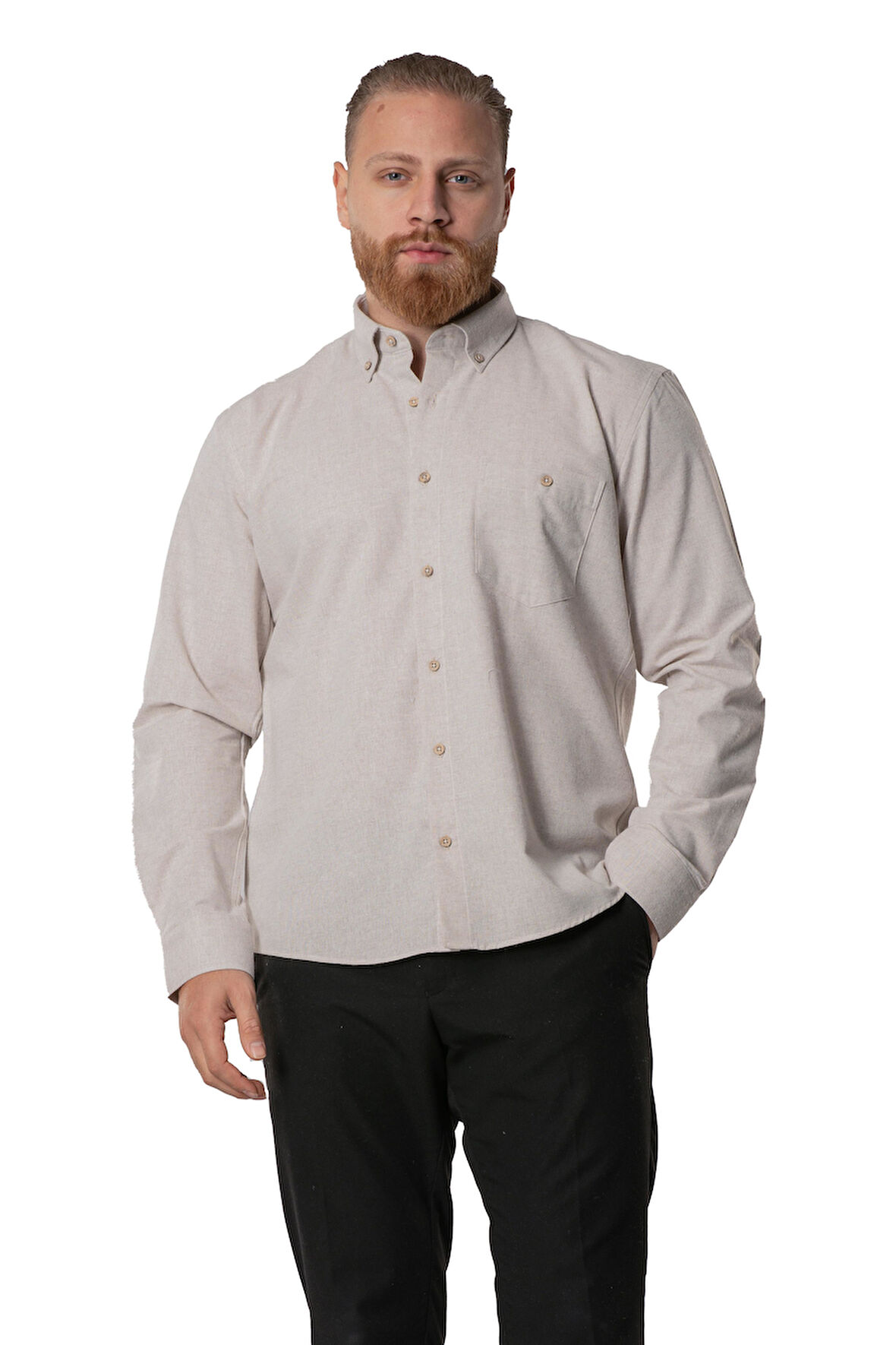 Uzun Kol Oduncu Erkek Pazen Sonbahar ve Kışlık Gömlek Bej 4032