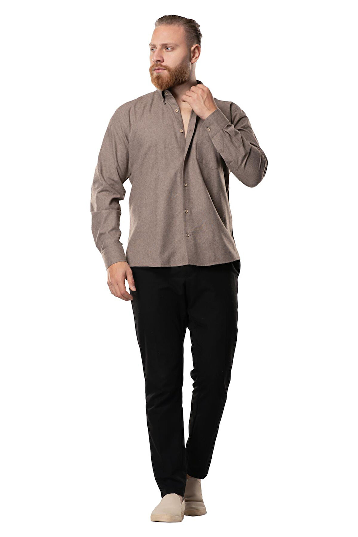 Uzun Kol Oduncu Erkek Pazen Sonbahar ve Kışlık Gömlek Açık Kahve 4036