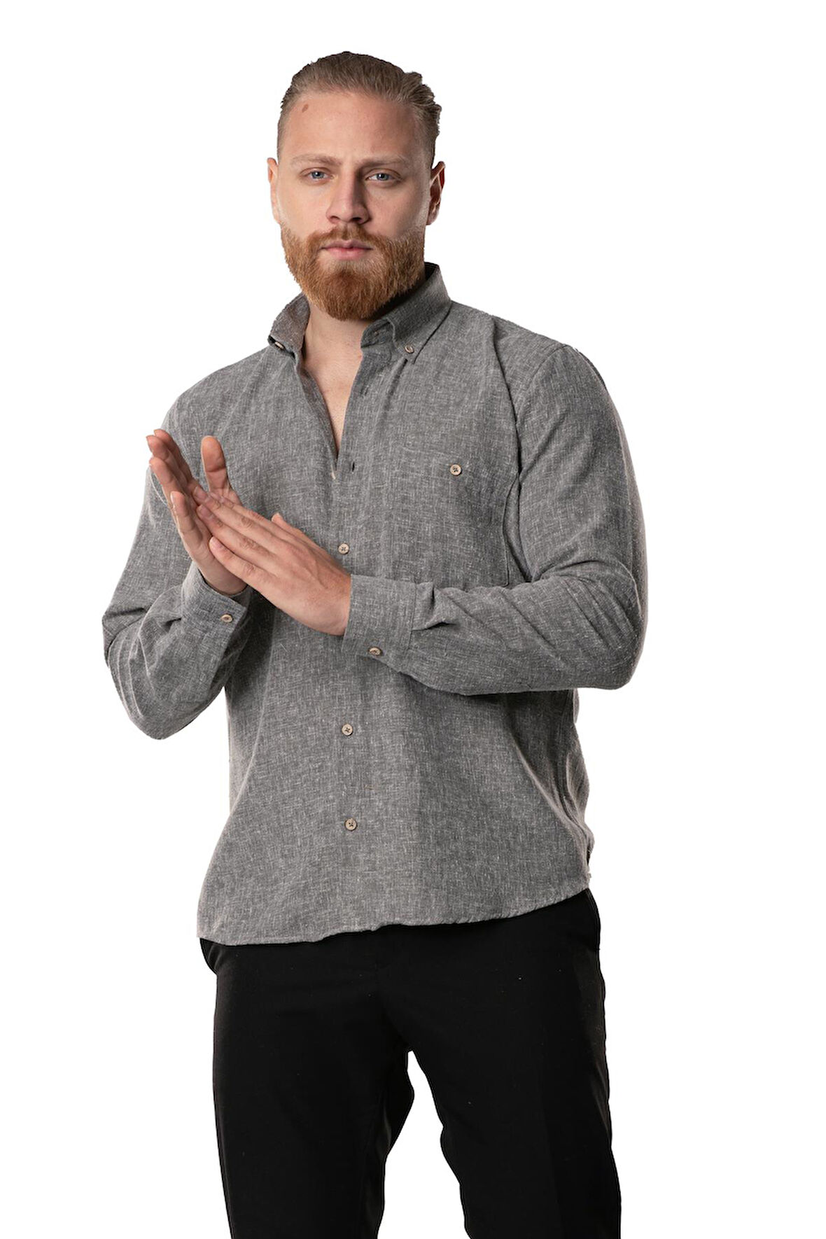 Uzun Kol Oduncu Erkek Pazen Sonbahar ve Kışlık Gömlek Gri 4040