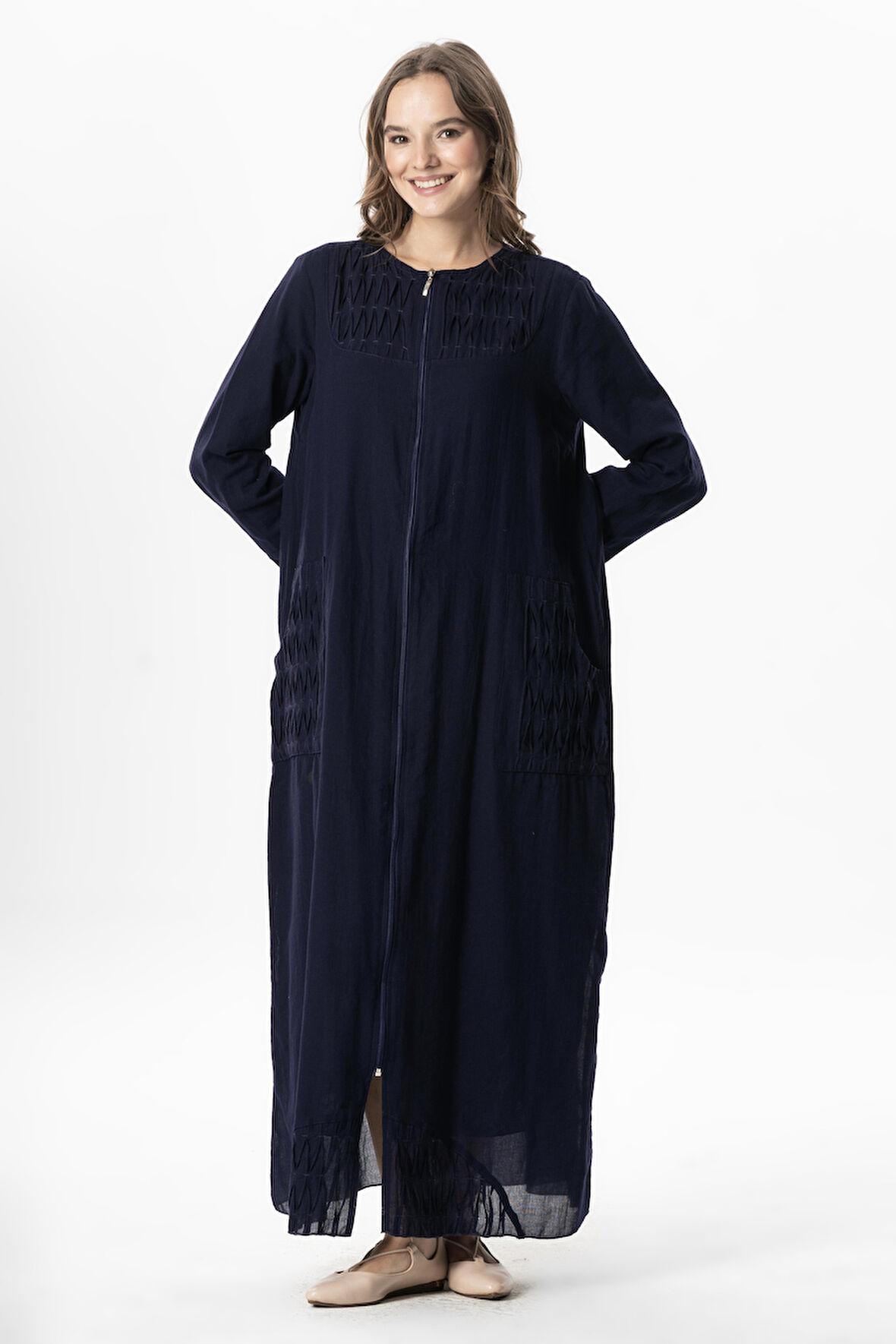 Uzun Kol Vual Tülay Nervürlü Yazlık Ferace Mor Mor