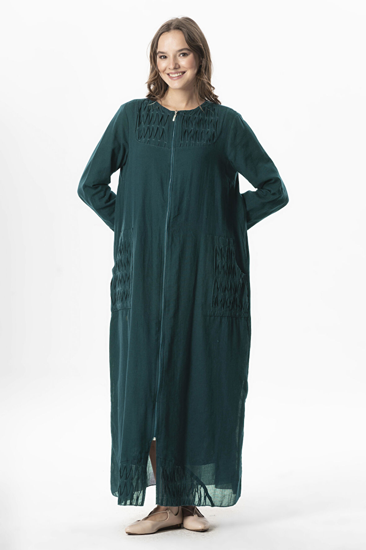 Uzun Kol Vual Tülay Nervürlü Yazlık Ferace Petrol Ptrl