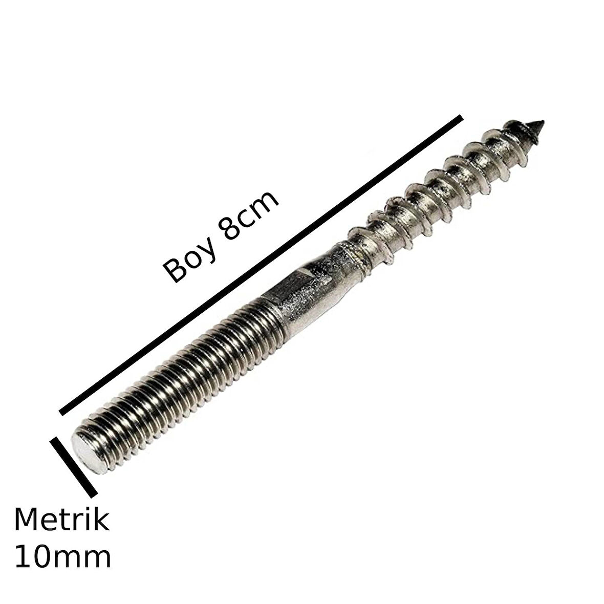 Saplama Ahşap Ağaç Vidası Ahşap Vida Montaj Vidası Metrik 10 mm Çap 10 mm  Boy 8 cm 2 Adet 