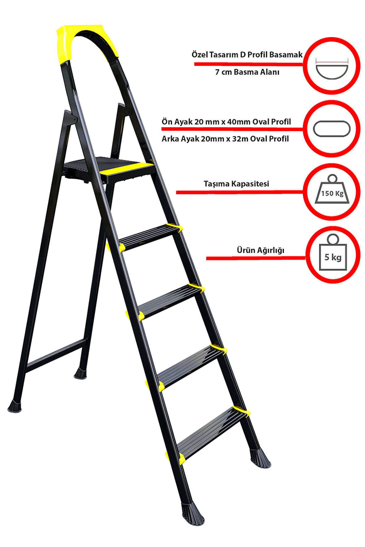 ERTEKPA Leo 4+1 Basamaklı Metal Merdiven