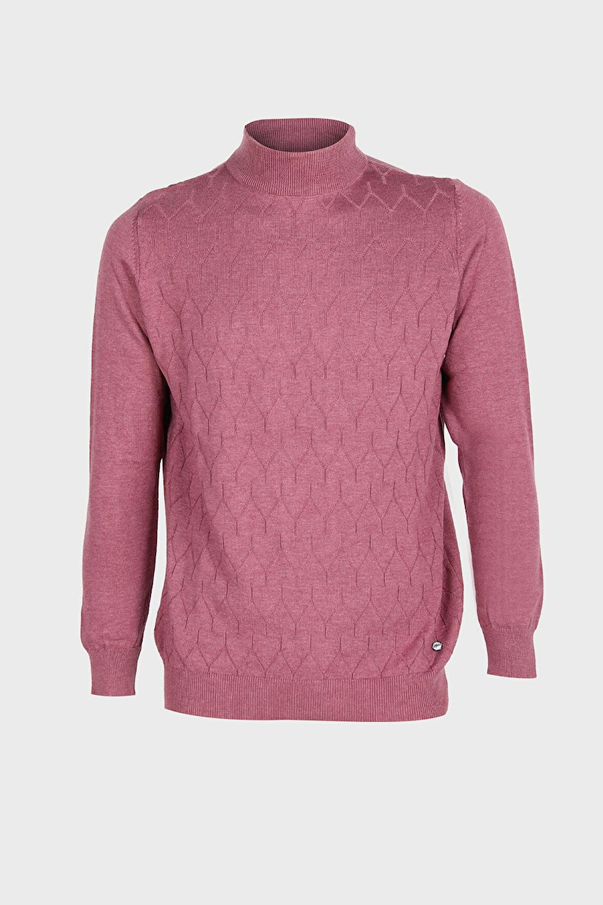 Gül Standart Fit Dar Kalıp Yarım Balıkçı Desenli Uzun Kollu  Triko