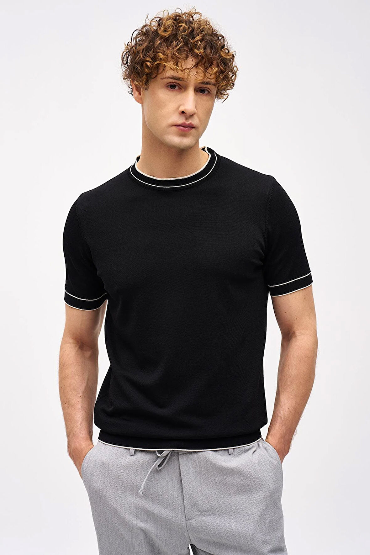 ERKEK SİYAH STANDART POLO YAKA TRİKO KISA KOL