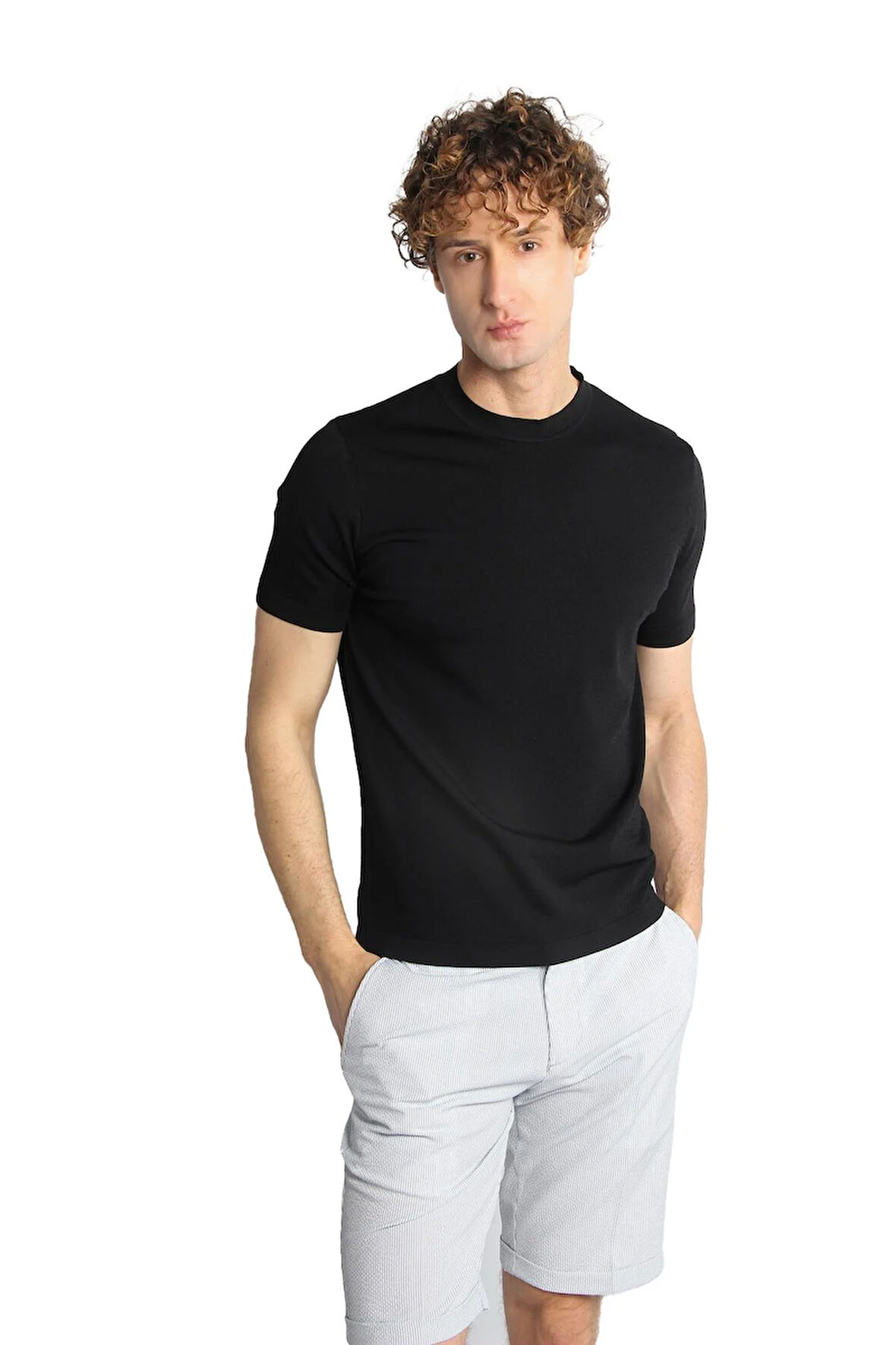 ERKEK SİYAH STANDART POLO YAKA TRİKO KISA KOL