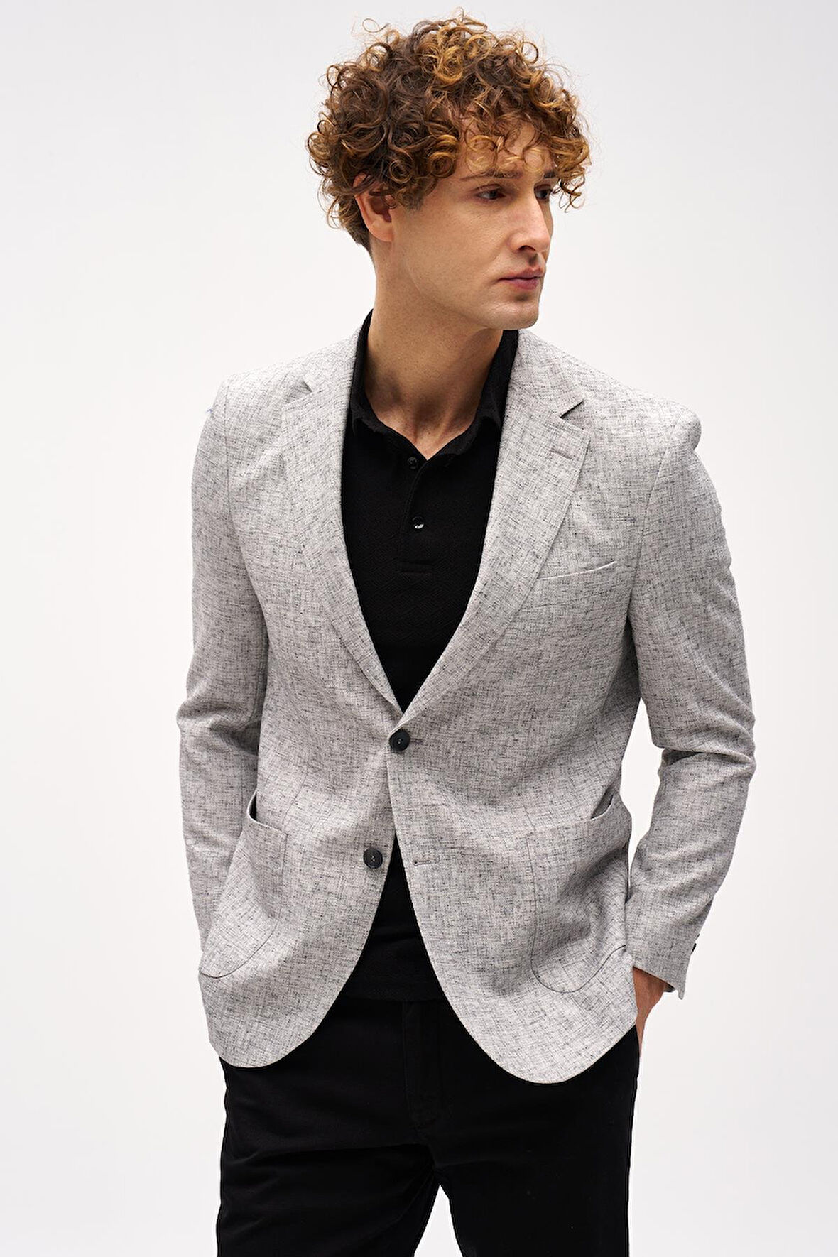 ERKEK SİYAH BARI (4 DROP)  / GENİŞ KALIP MONO YAKA CEKET