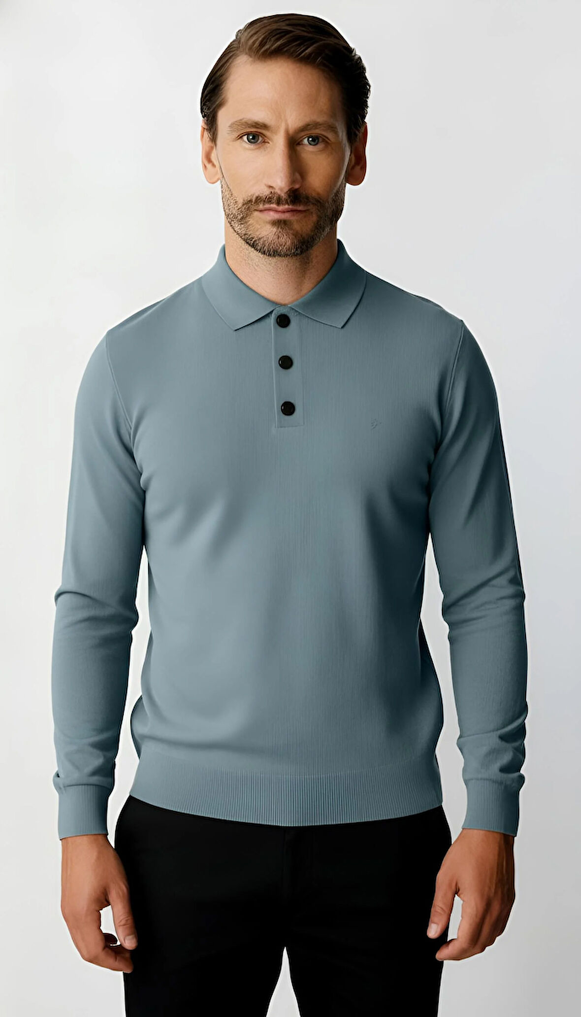 İndigo Standart Fit Dar Kalıp Polo Yaka Düz Uzun Kollu  Triko