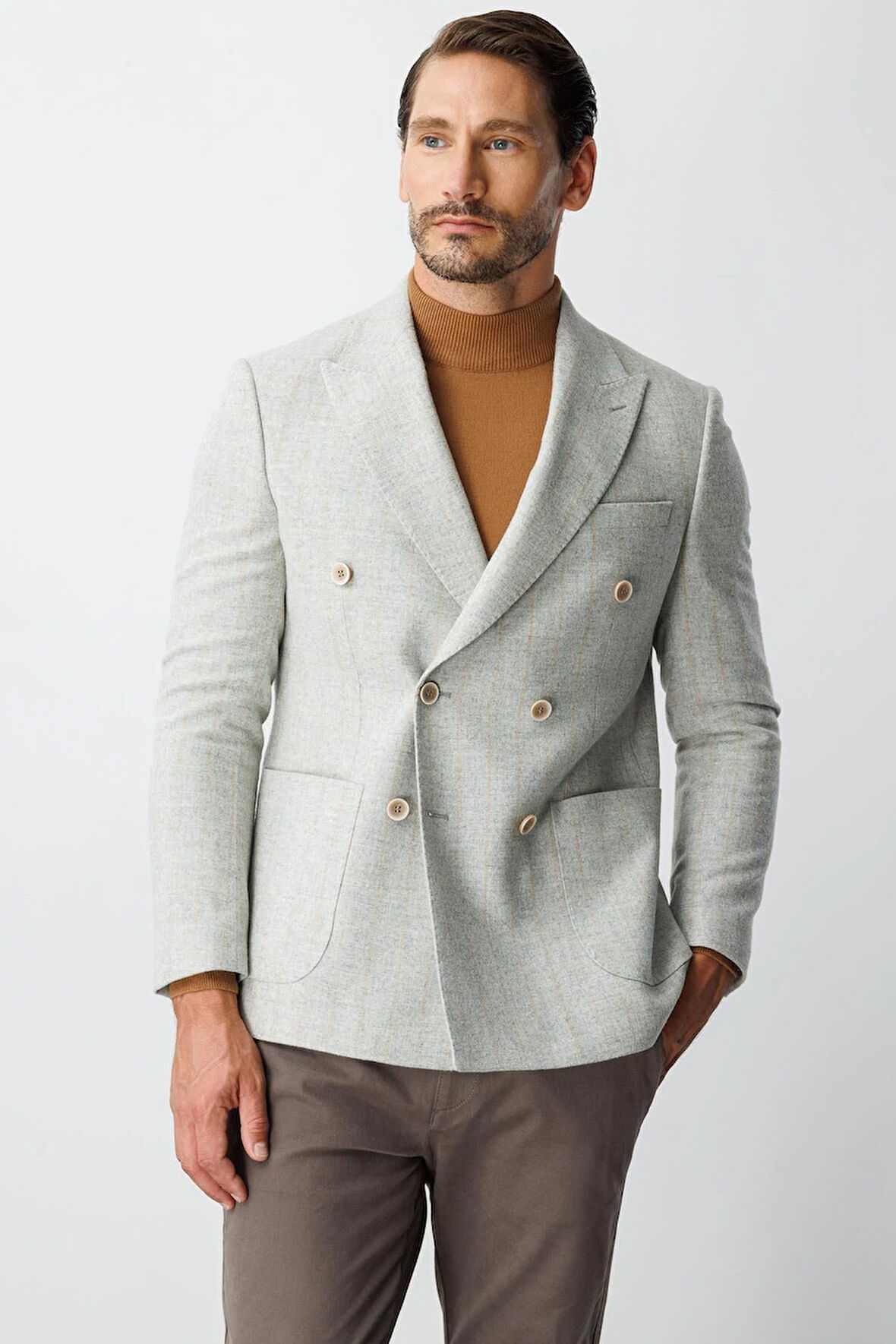 ERKEK GRİ SLIM FIT / DAR KALIP GENİŞ KIRLANGIÇ CEKET