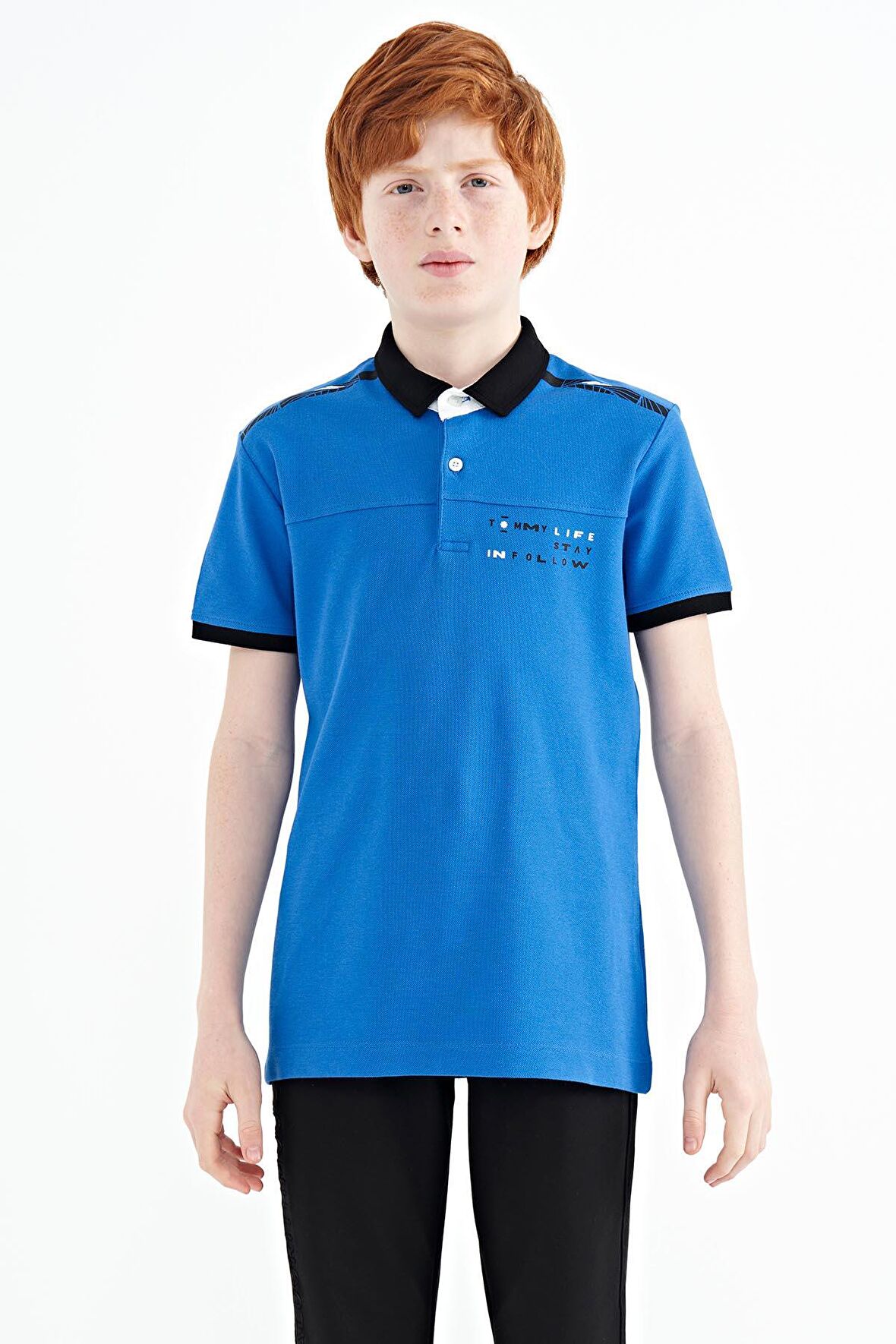 Saks Baskı Detaylı Standart Kalıp Polo Yaka Erkek Çocuk T-Shirt - 11140 | 4-5 Yaş