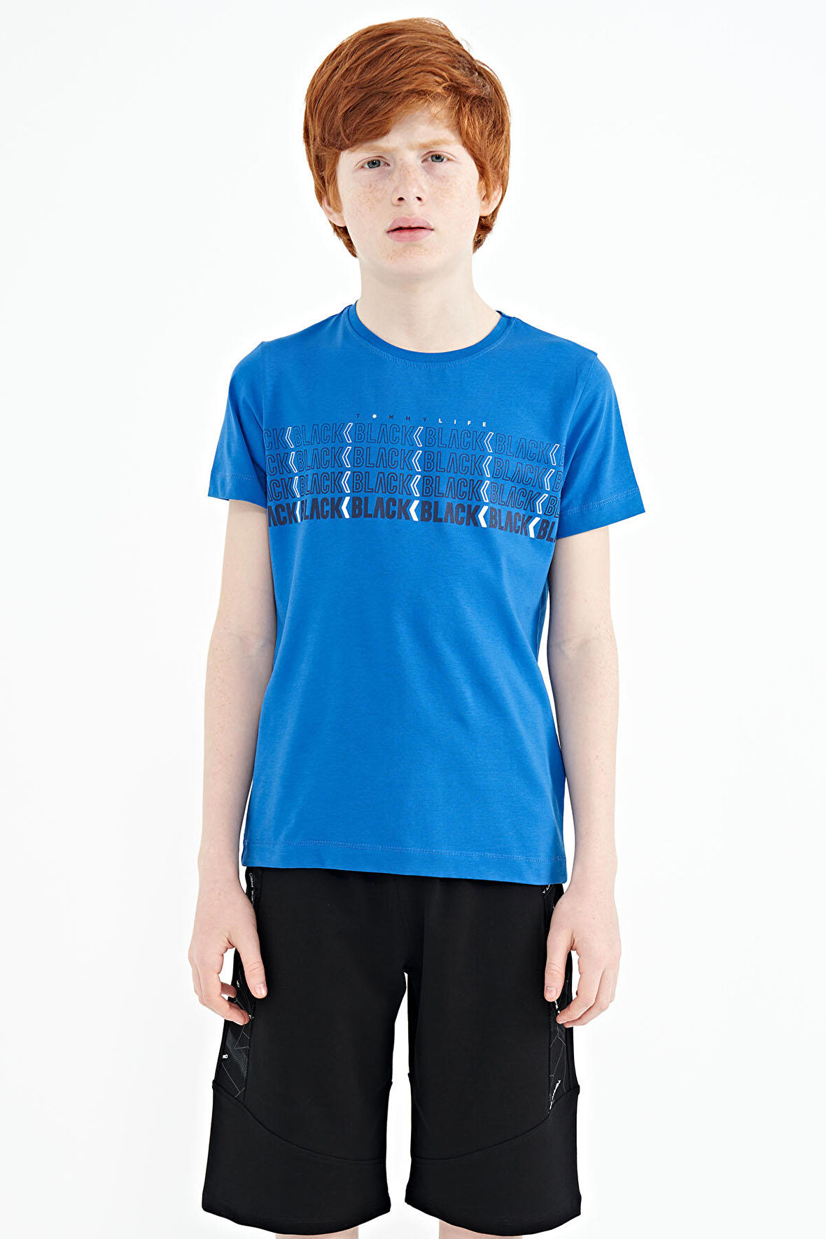 Saks Yazı Baskılı O Yaka Standart Kalıp Erkek Çocuk T-Shirt - 11149 | 12-13 Yaş