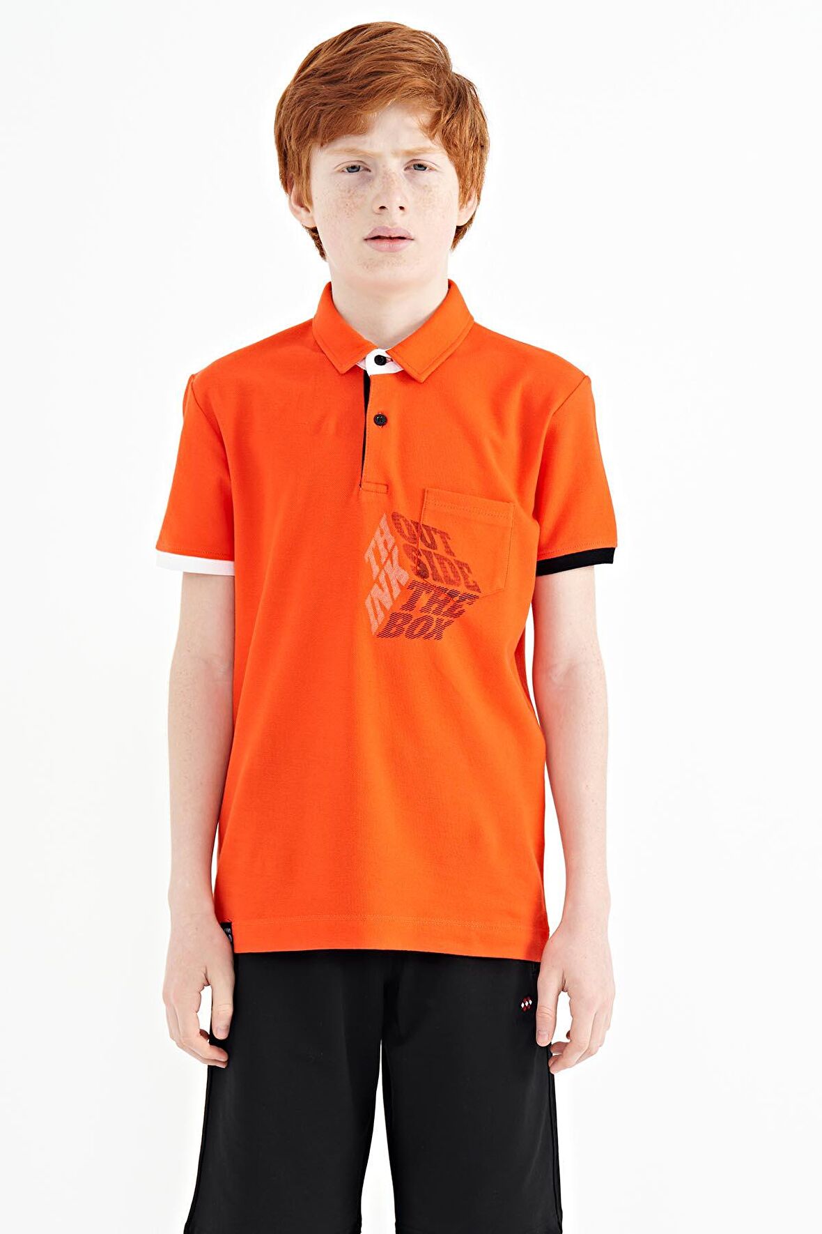 Portakal Ön Cep Detaylı Baskılı Standart Kalıp Polo Yaka Erkek Çocuk T-Shirt - 11102 | 11-12 Yaş