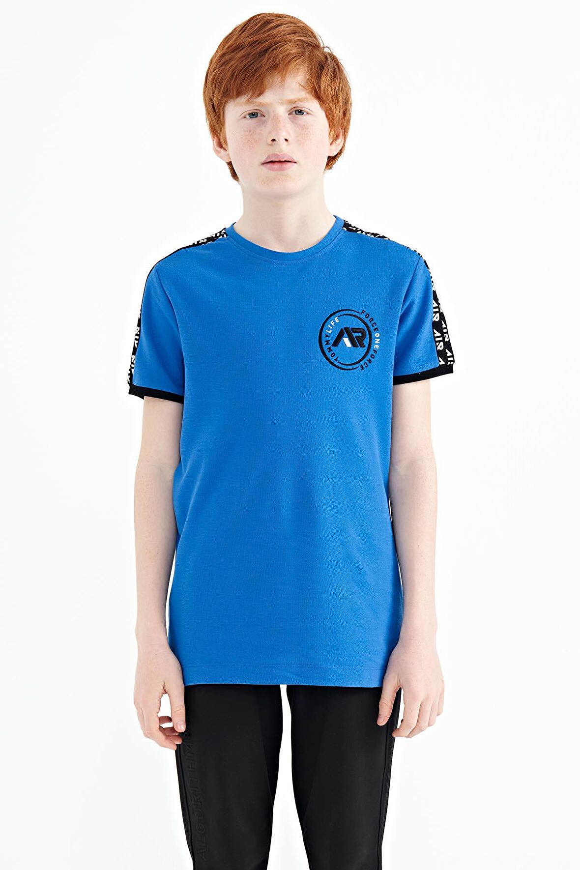 Saks Omuz Baskı Detaylı Standart Kalıp O Yaka Erkek Çocuk T-Shirt - 11121 | 14-15 Yaş