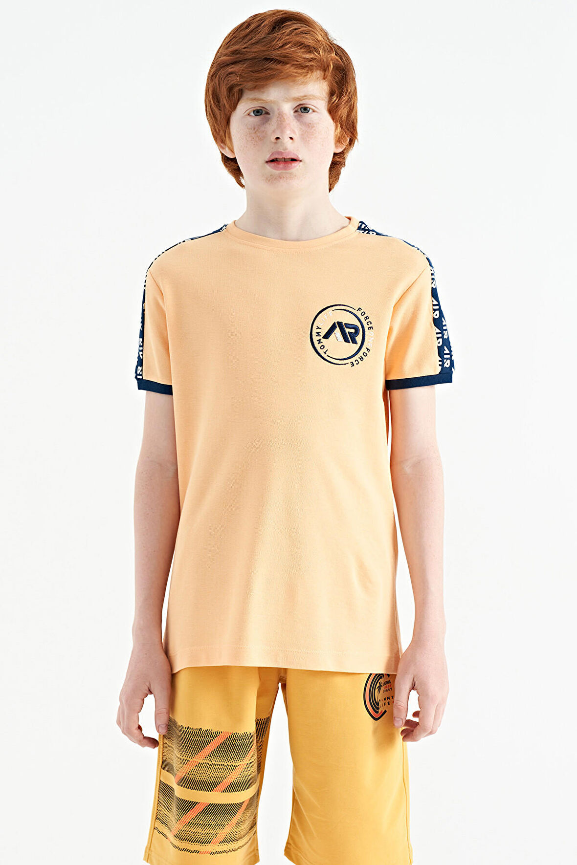 Kavun Içi Omuz Baskı Detaylı Standart Kalıp O Yaka Erkek Çocuk T-Shirt - 11121