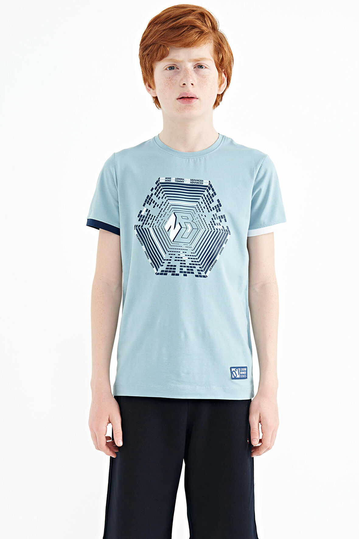 Açık Mavi Kol Ucu Renkli Detaylı Baskılı Standart Kalıp Erkek Çocuk T-Shirt - 11156 | 5-6 Yaş
