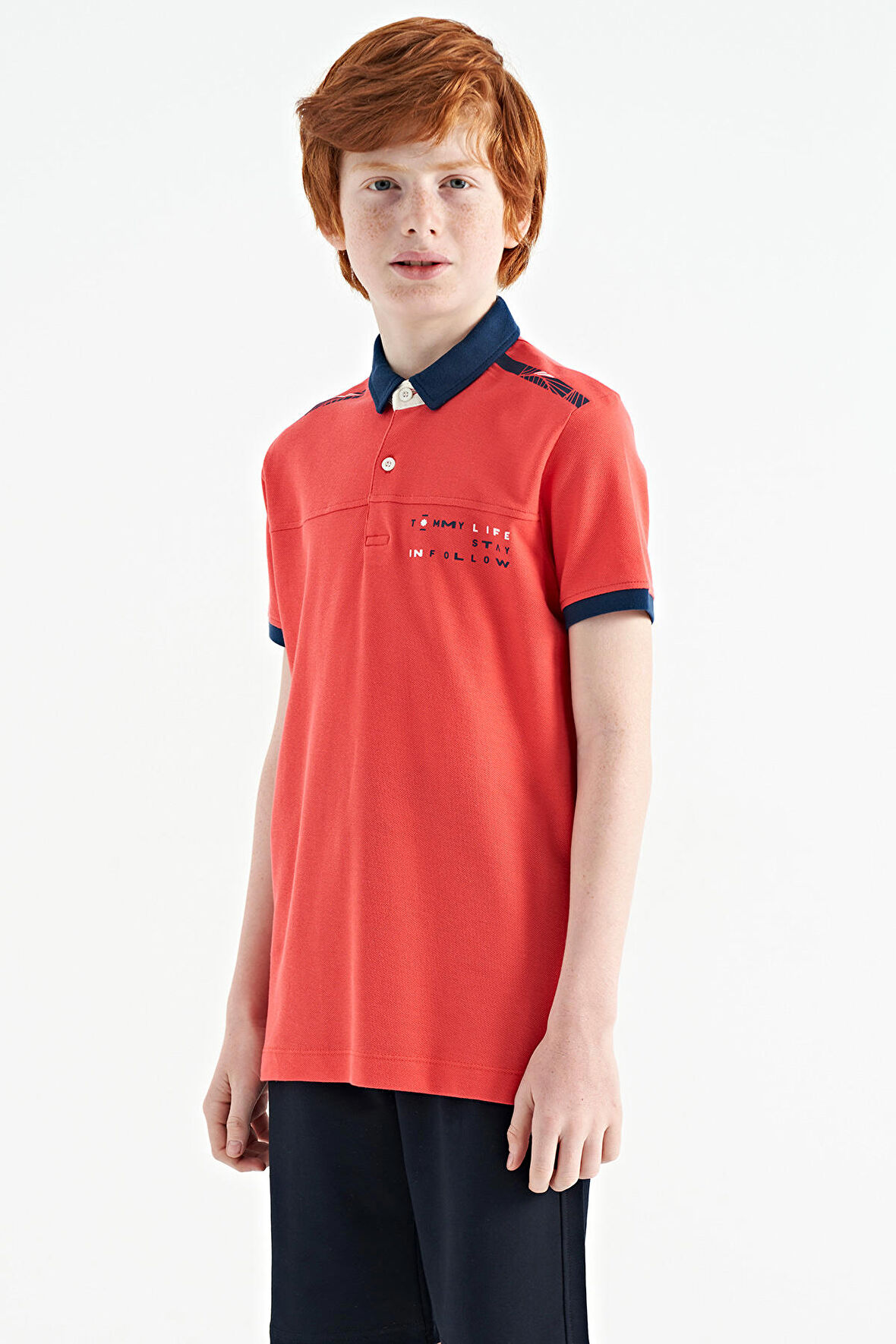 Coral Baskı Detaylı Standart Kalıp Polo Yaka Erkek Çocuk T-Shirt - 11140 | 12-13 Yaş