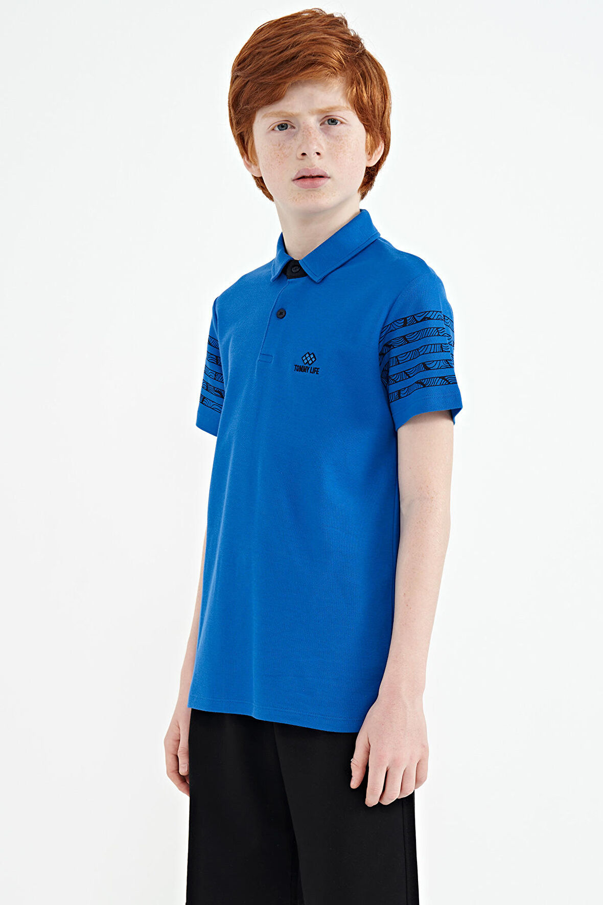 Saks Kol Baskı Detaylı Standart Kalıp Polo Yaka Erkek Çocuk T-Shirt - 11093 | 6-7 Yaş