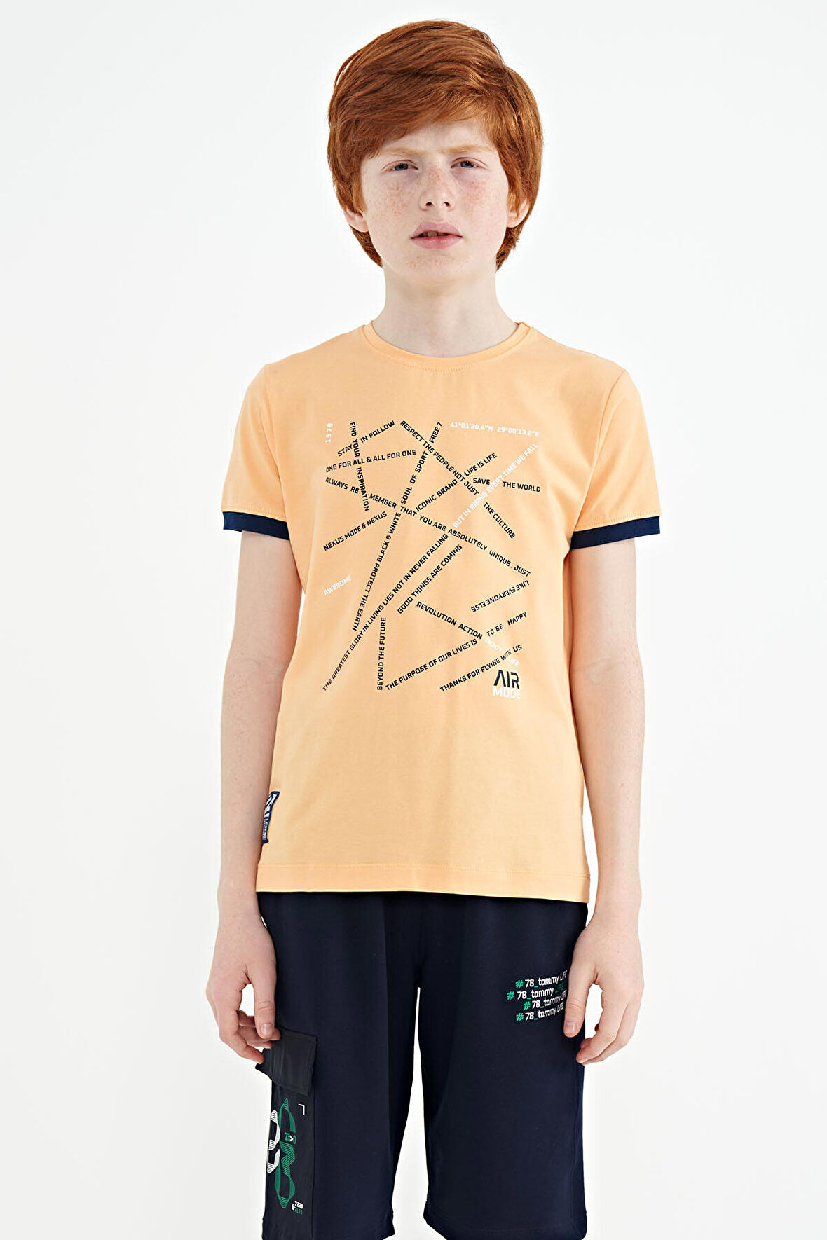 Kavun Içi Minimal Yazı Baskılı Standart Kalıp O Yaka Erkek Çocuk T-Shirt - 11132