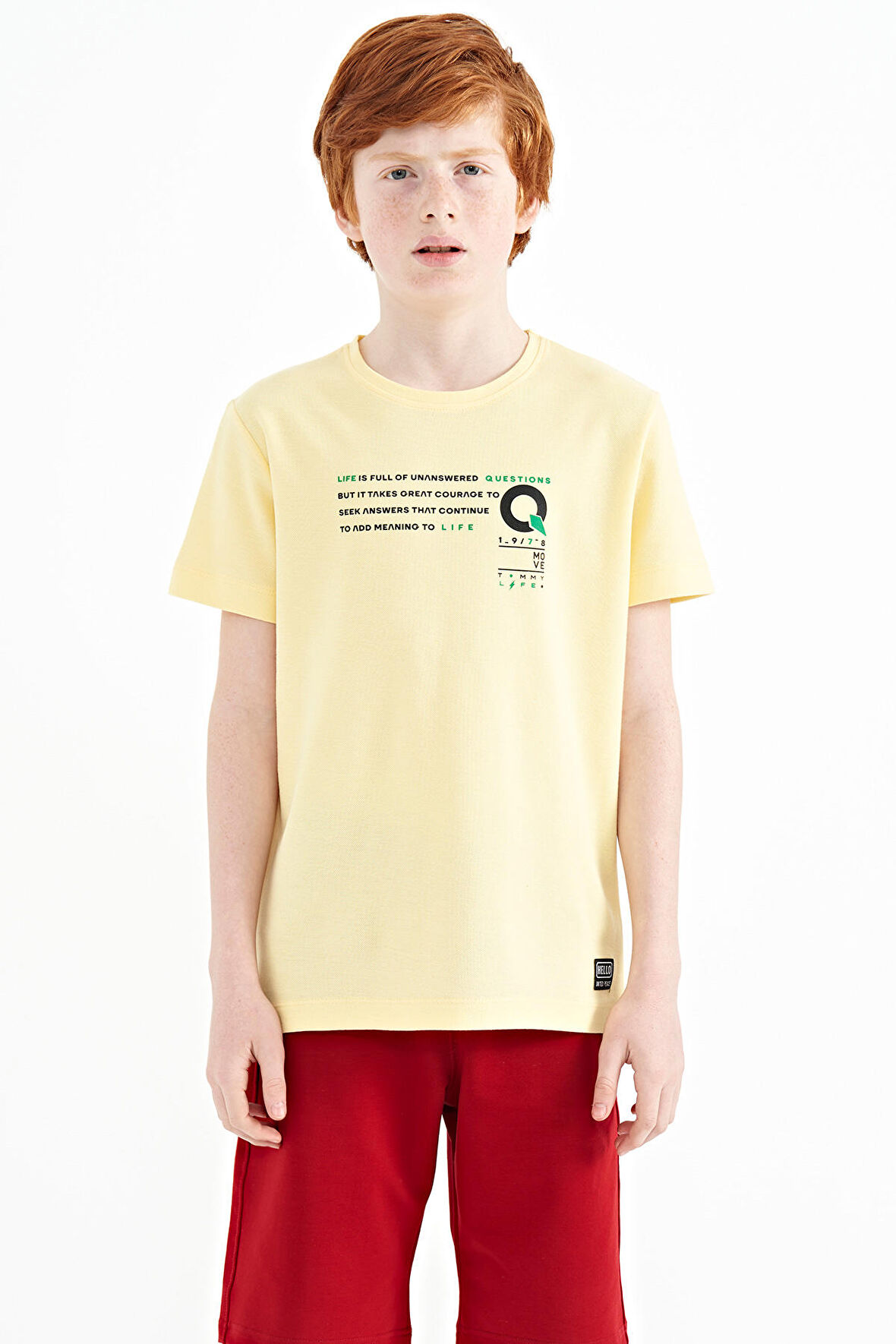 Sarı Baskı Detaylı O Yaka Standart Kalıp Erkek Çocuk T-Shirt - 11145 | 3-4 Yaş