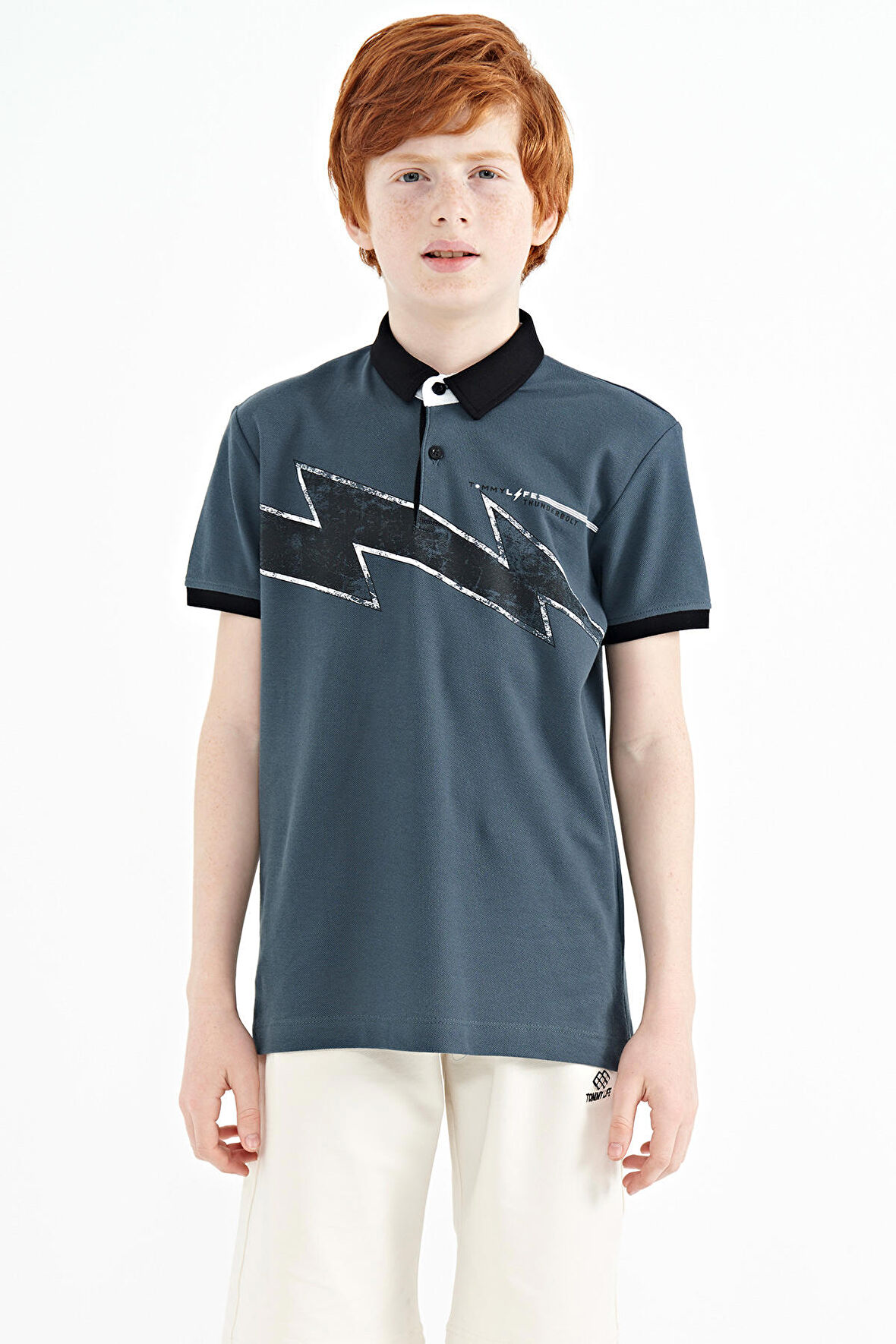 Orman Yeşili Baskı Detaylı Standart Kalıp Polo Yaka Erkek Çocuk T-Shirt - 11154 | 14-15 Yaş