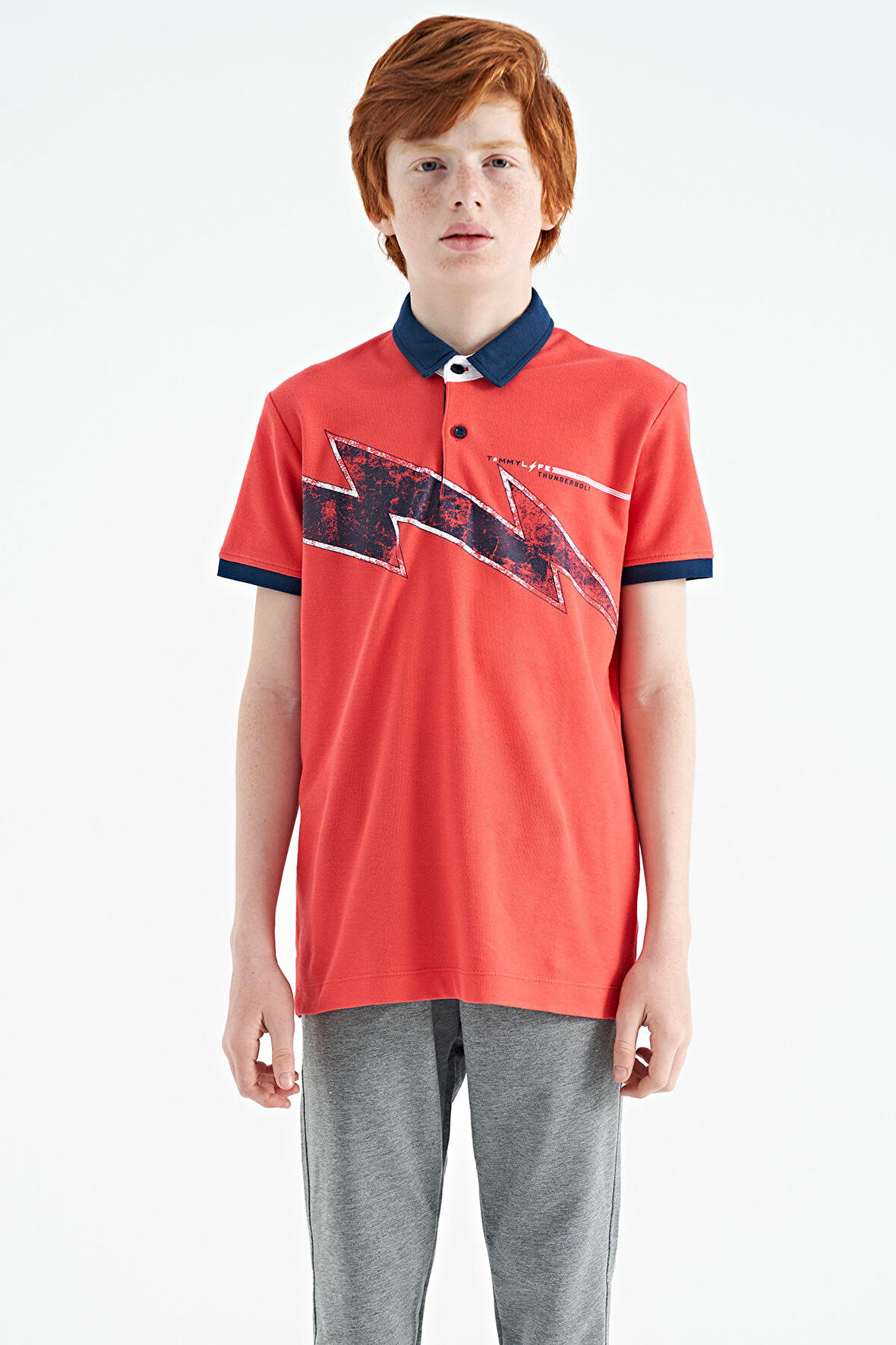 Coral Baskı Detaylı Standart Kalıp Polo Yaka Erkek Çocuk T-Shirt - 11154 | 12-13 Yaş