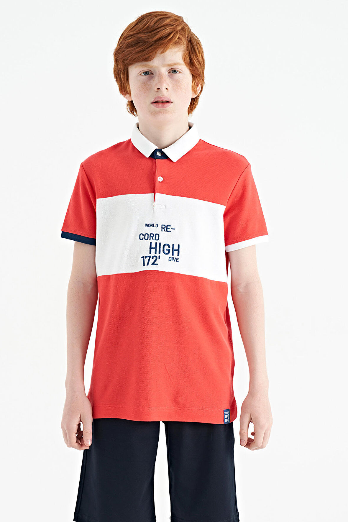 Coral Renk Geçişli Nakış Detaylı Standart Kalıp Polo Yaka Erkek Çocuk T-Shirt - 11110 | 5-6 Yaş