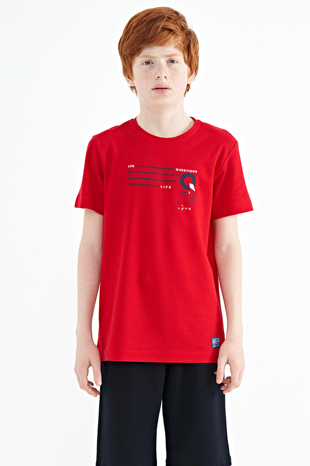 Kırmızı Baskı Detaylı O Yaka Standart Kalıp Erkek Çocuk T-Shirt - 11145 | 7-8 Yaş