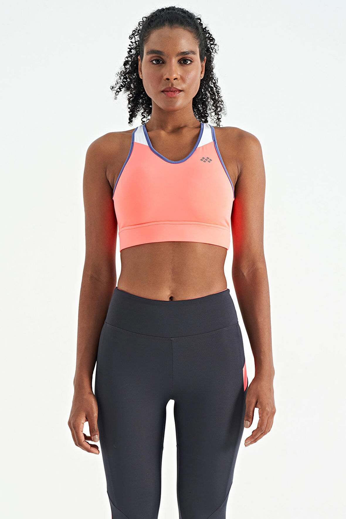 Neon Pembe Renk Bloklu Sırt Baskı Detaylı Dar Kalıp Kadın Büstiyer - 97253 | XL