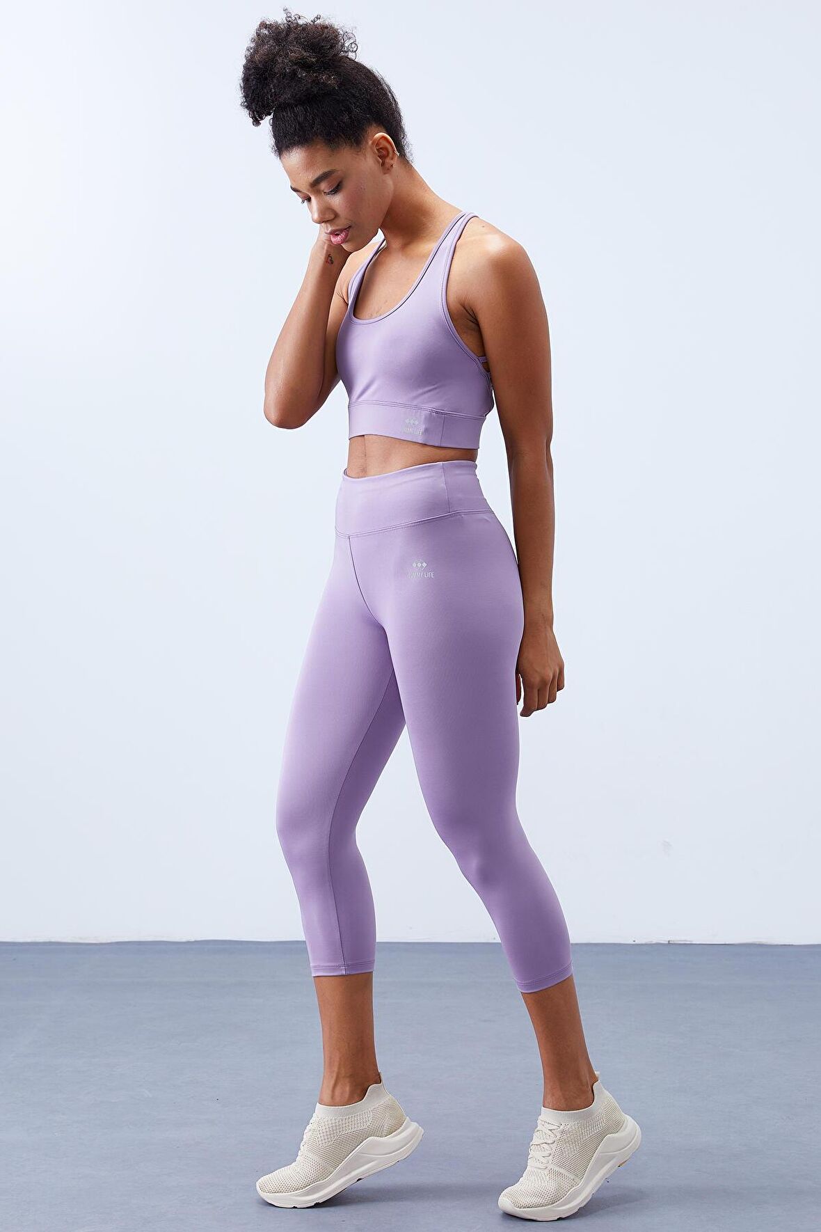 Eflatun Yüksek Bel Toparlayıcı Çapraz Sırt Detaylı Slim Fit Kadın Tayt Takım - 95283 | L