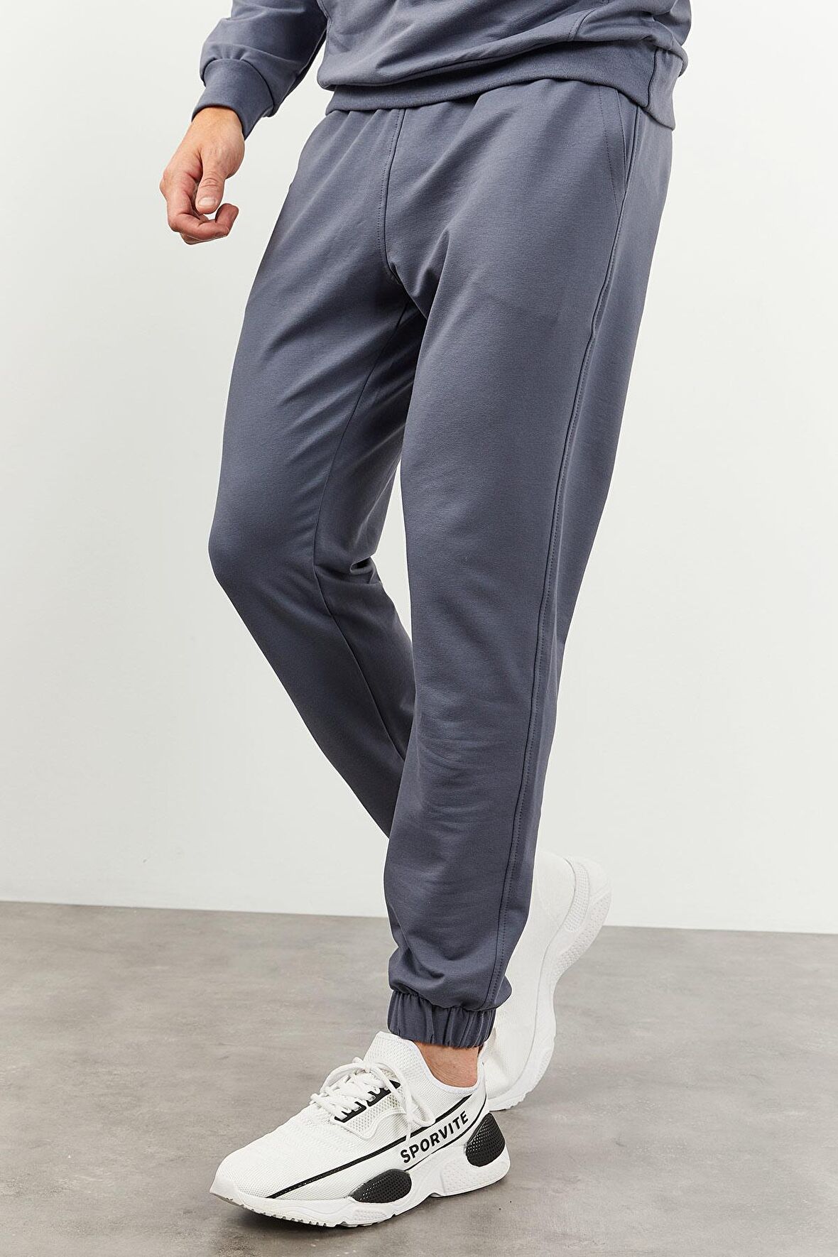 Petrol Kapüşonlu Kanguru Cep Lastik Paça Erkek Oversize Eşofman Takımı - 85117 | XXL